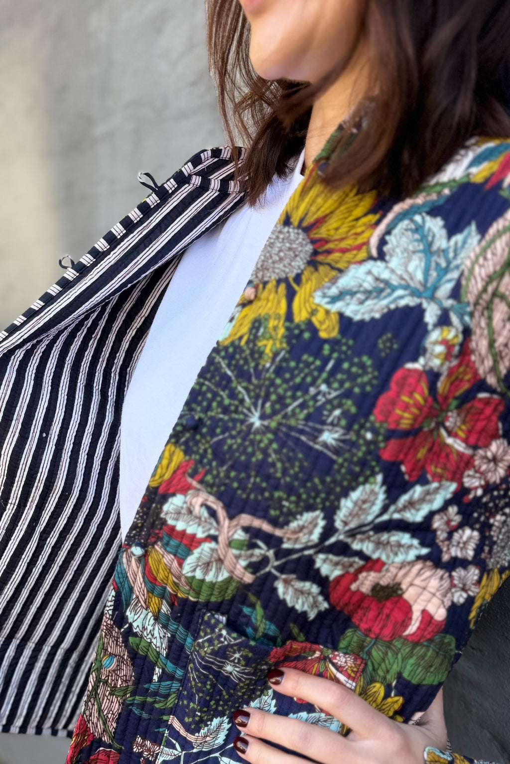 Quilted Cotton Jacket In Navy Botanical