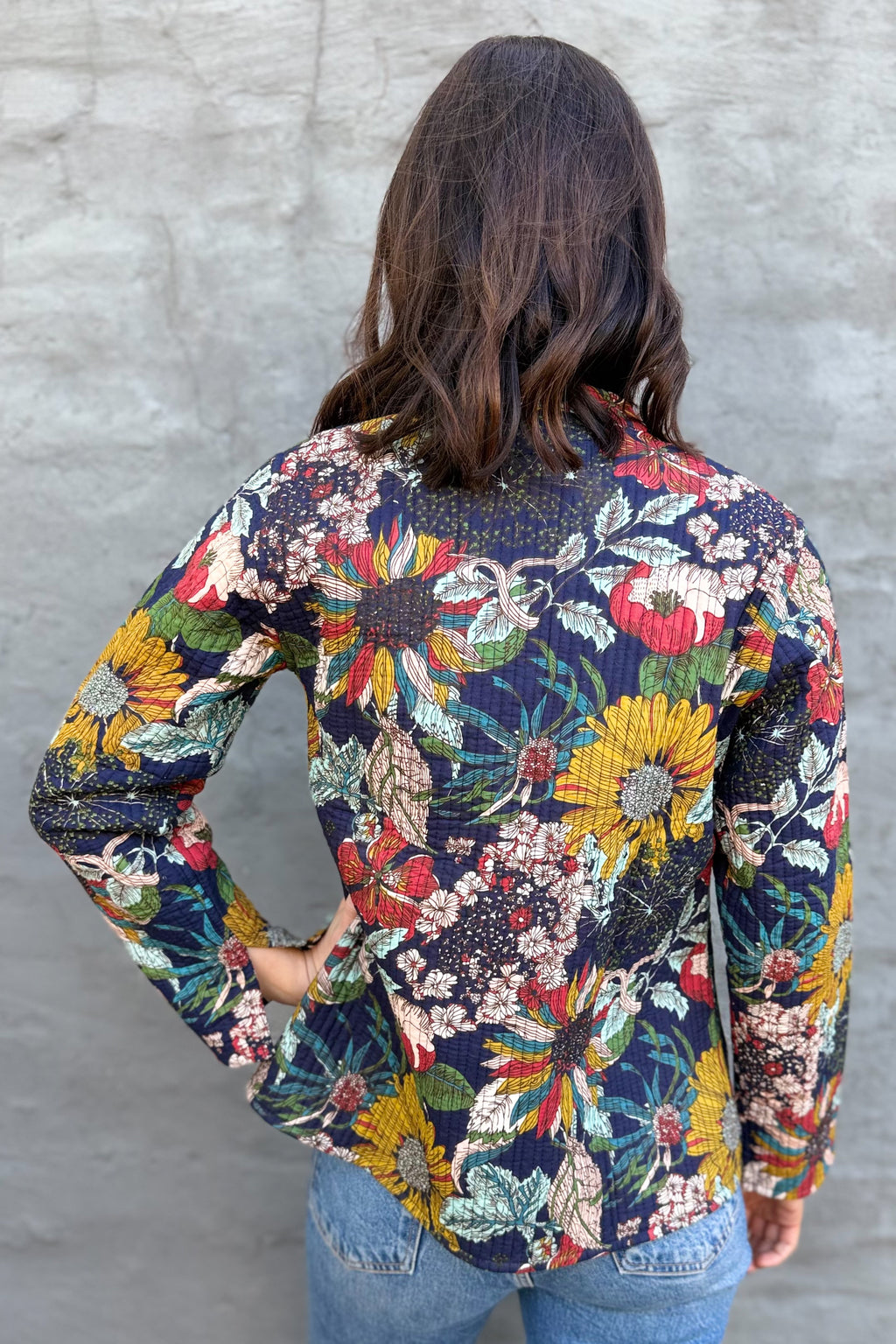 Quilted Cotton Jacket In Navy Botanical