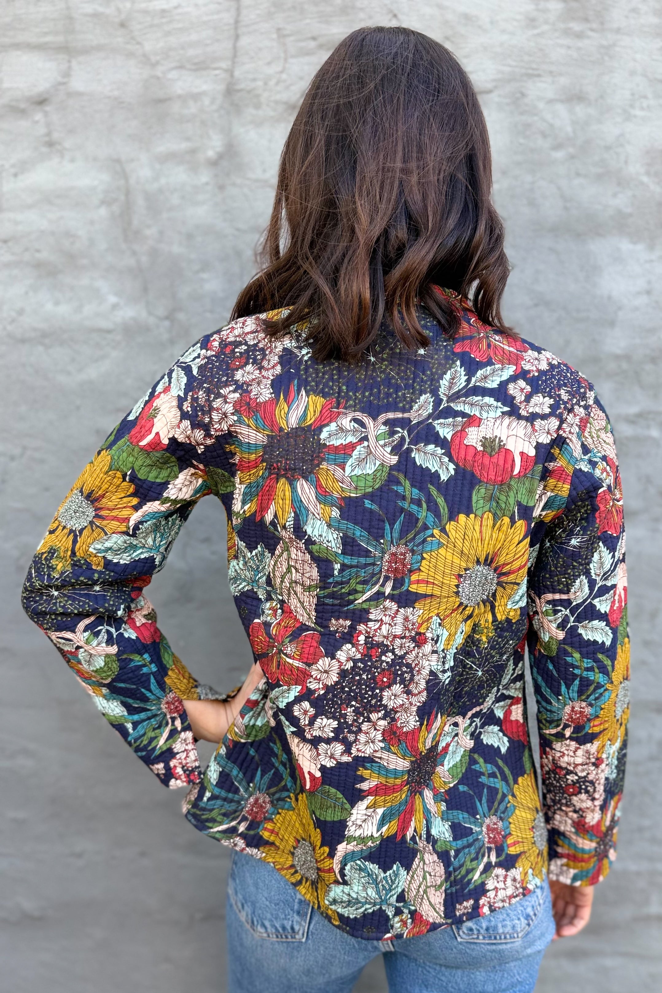 Quilted Cotton Jacket In Navy Botanical