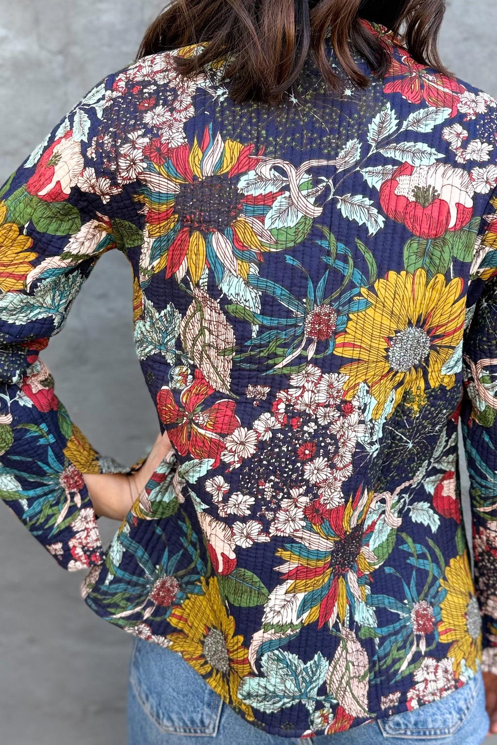 Quilted Cotton Jacket In Navy Botanical