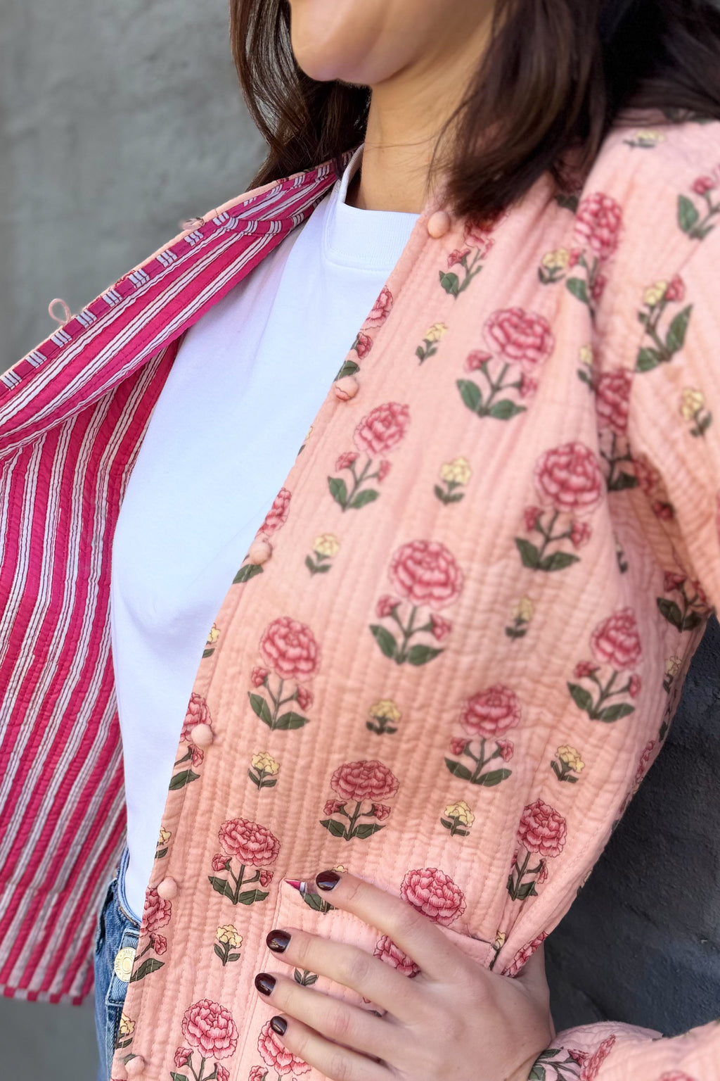 Quilted Cotton Jacket In Blushing Rose