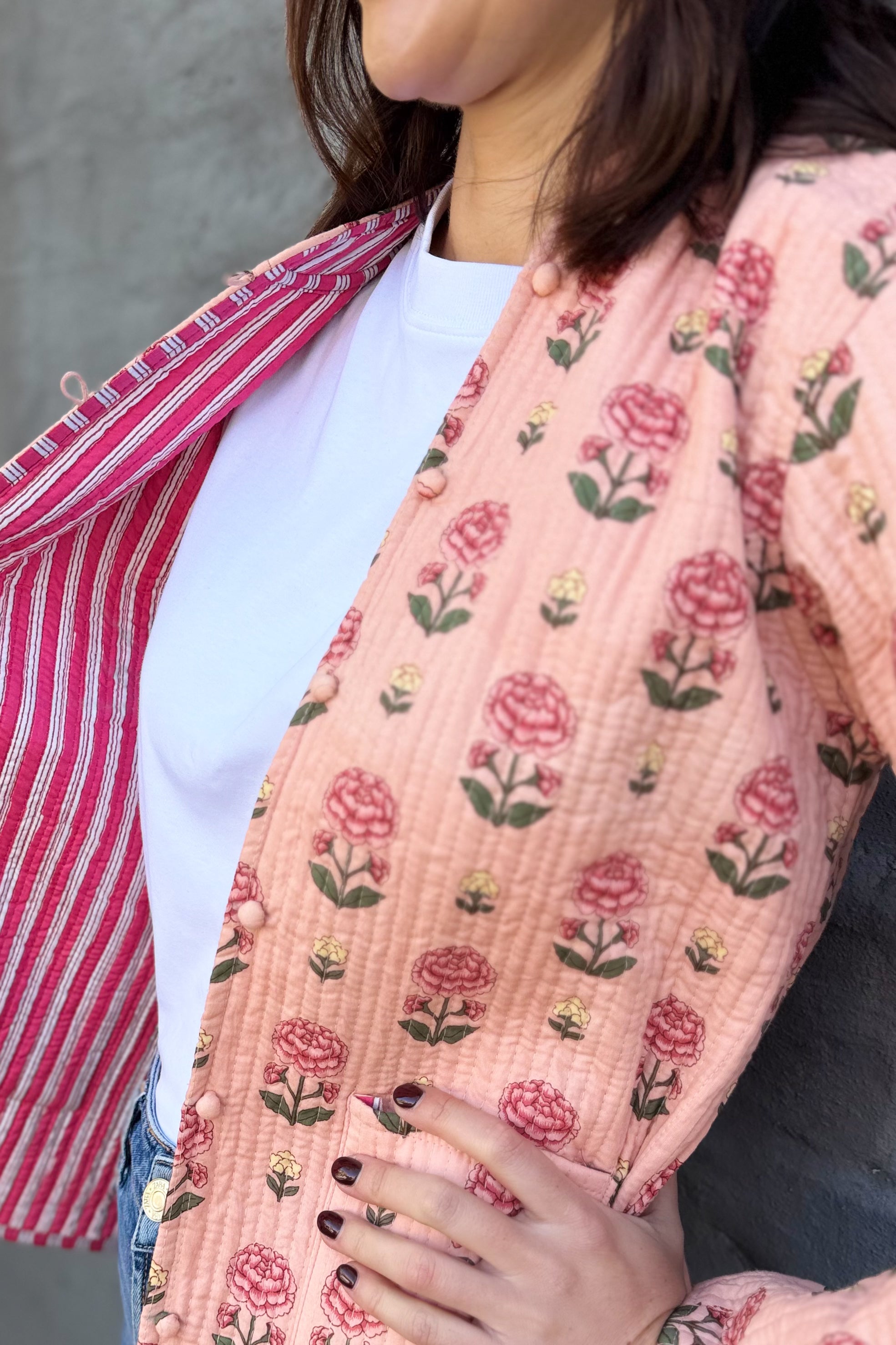 Quilted Cotton Jacket In Blushing Rose