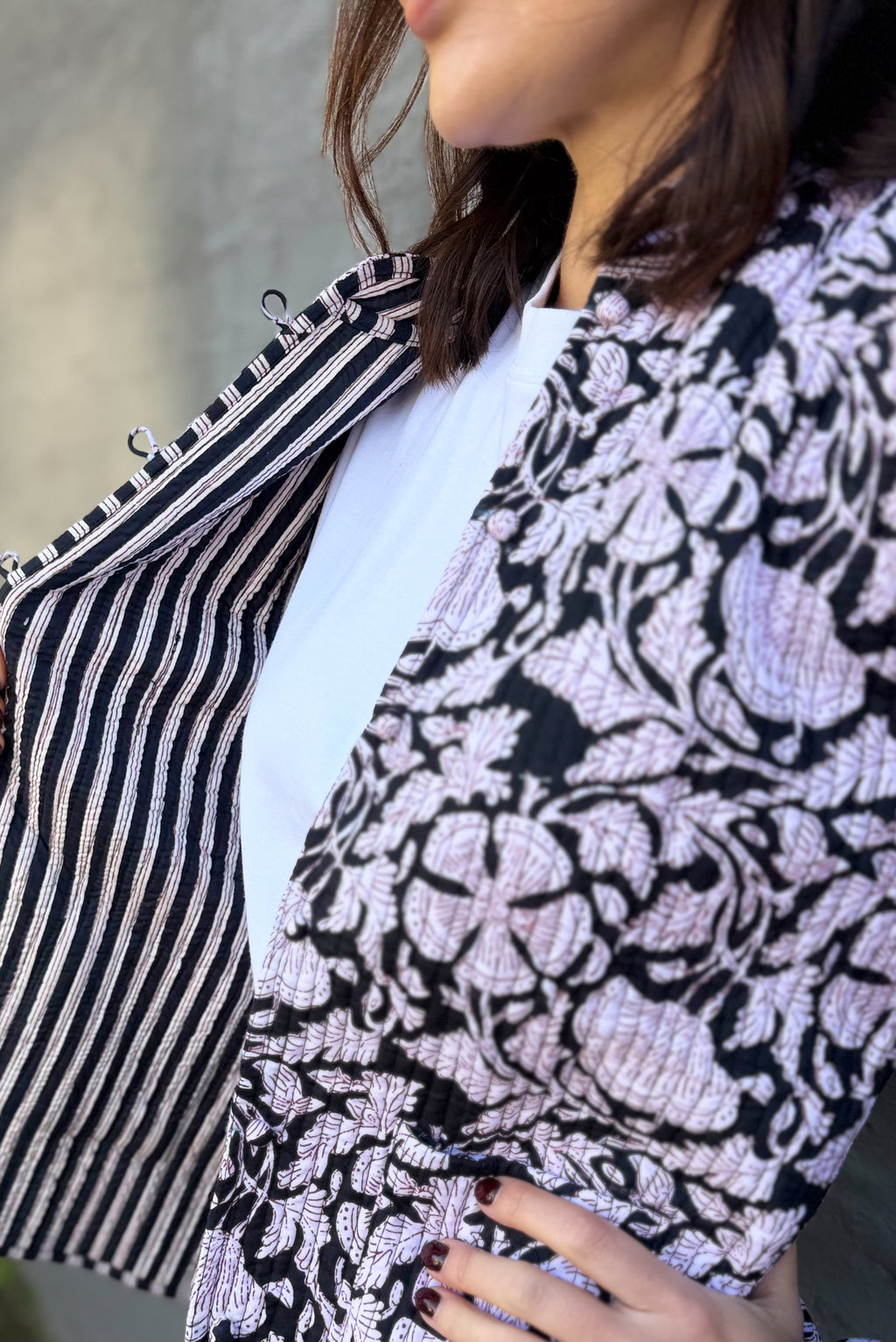Quilted Cotton Jacket In Ebony Floral