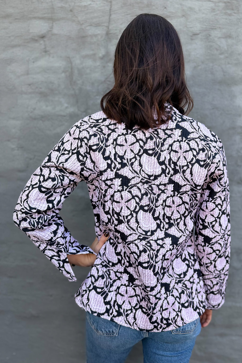 Quilted Cotton Jacket In Ebony Floral