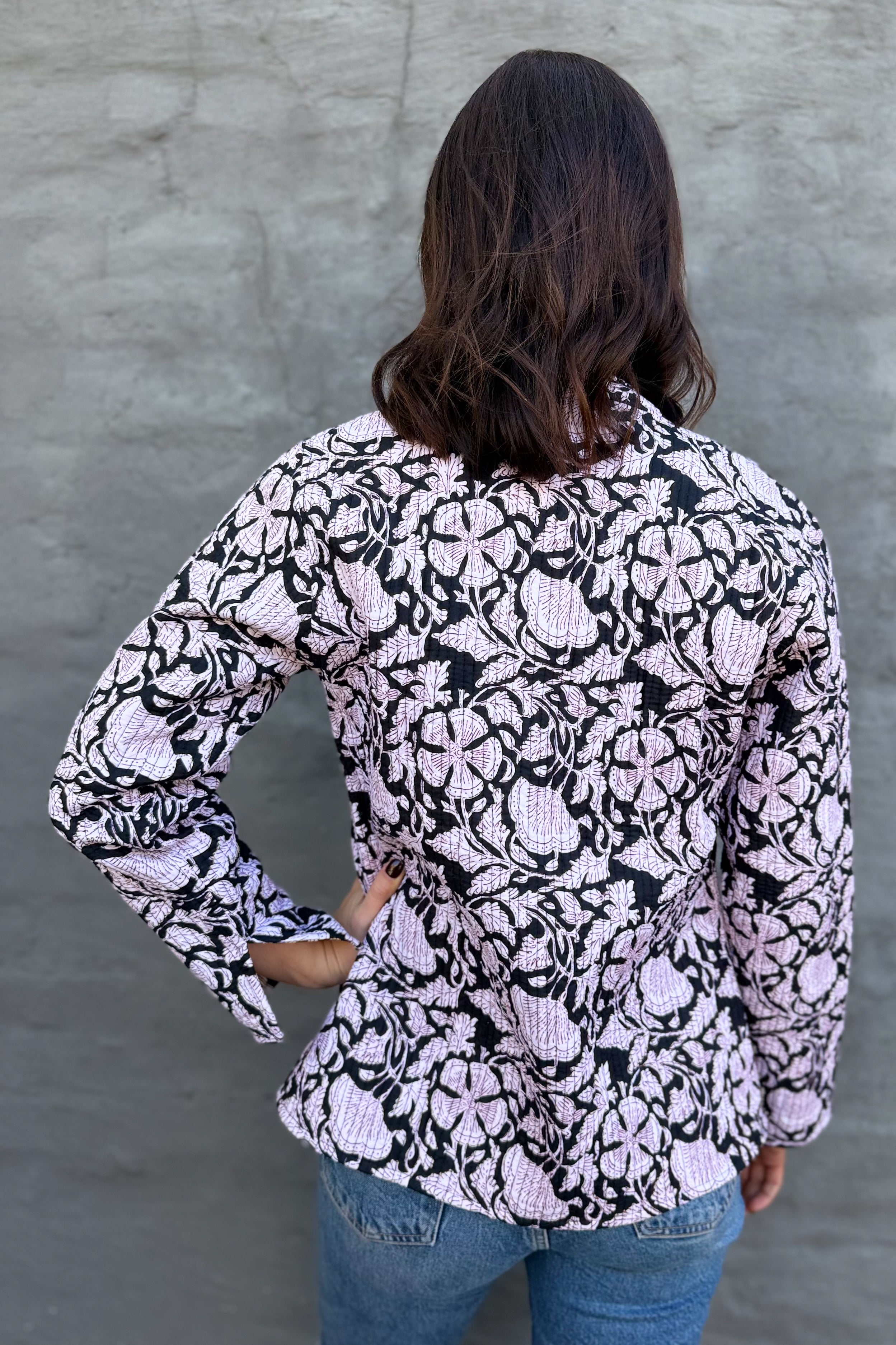 Quilted Cotton Jacket In Ebony Floral