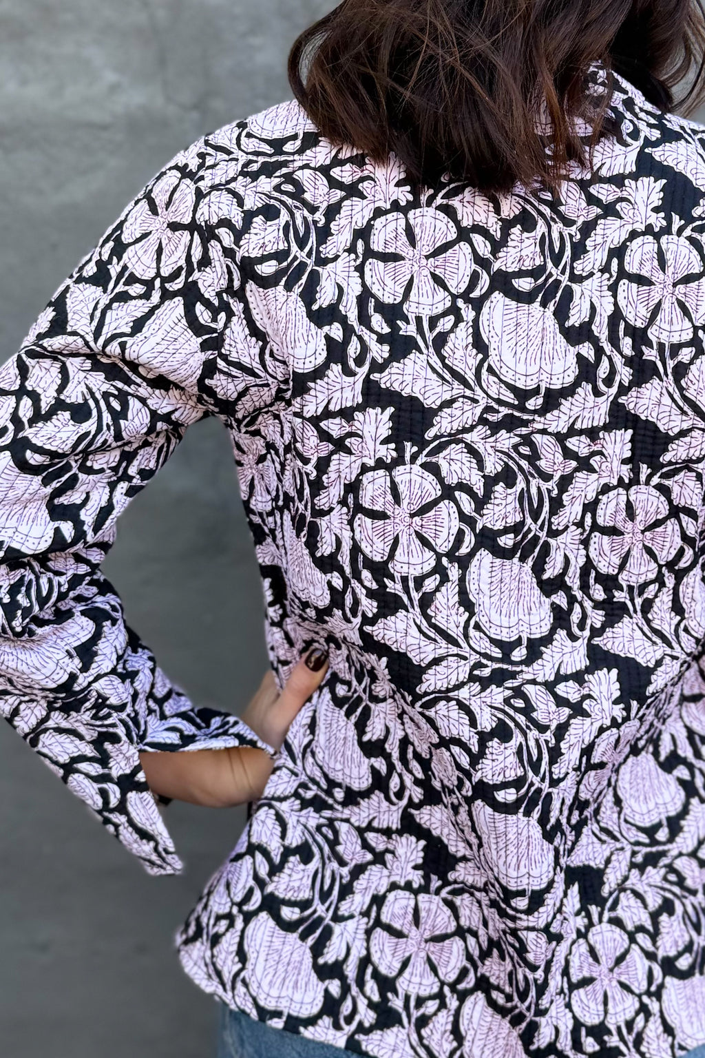 Quilted Cotton Jacket In Ebony Floral