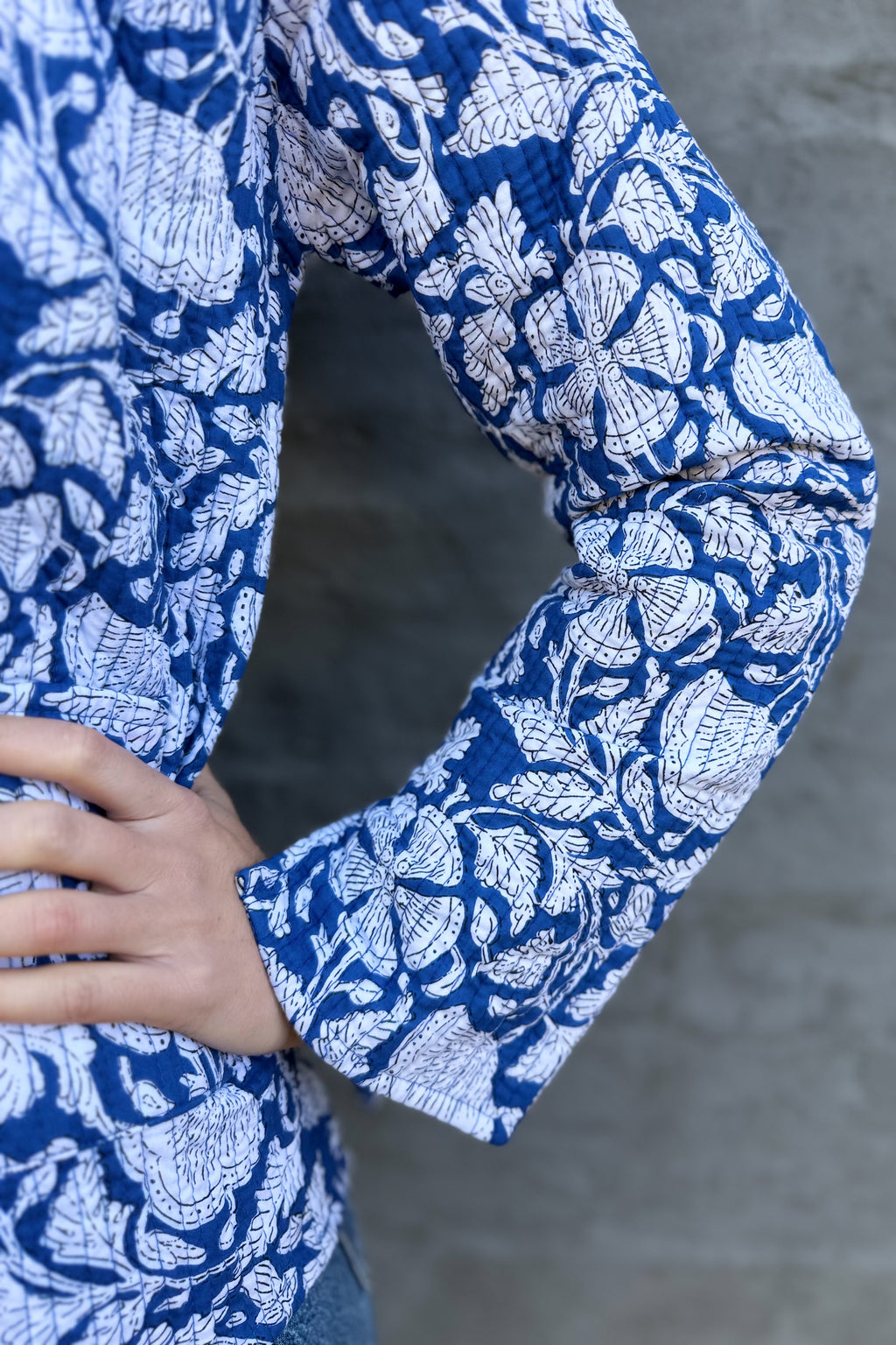 Quilted Cotton Jacket In Lapis Floral
