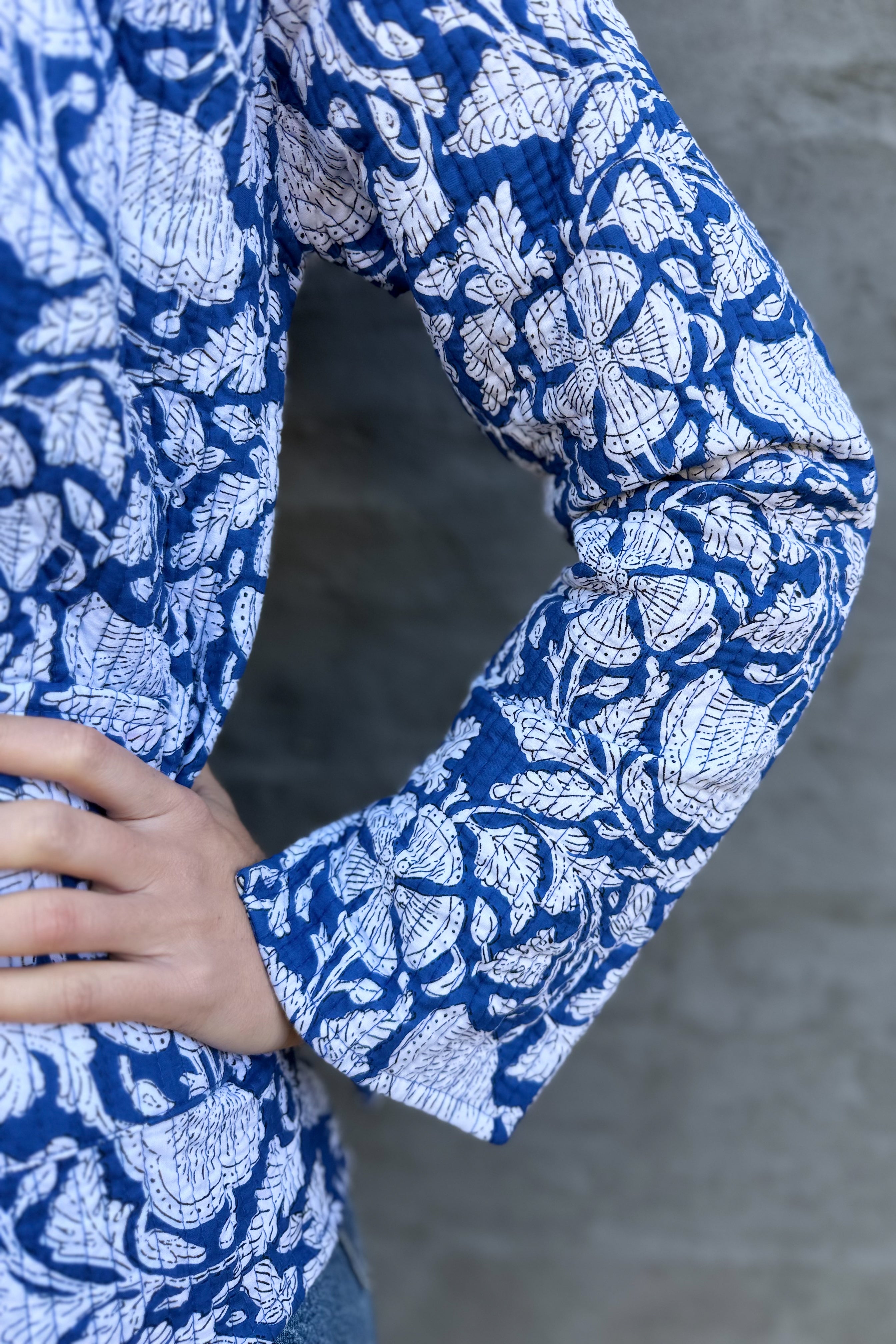 Quilted Cotton Jacket In Lapis Floral
