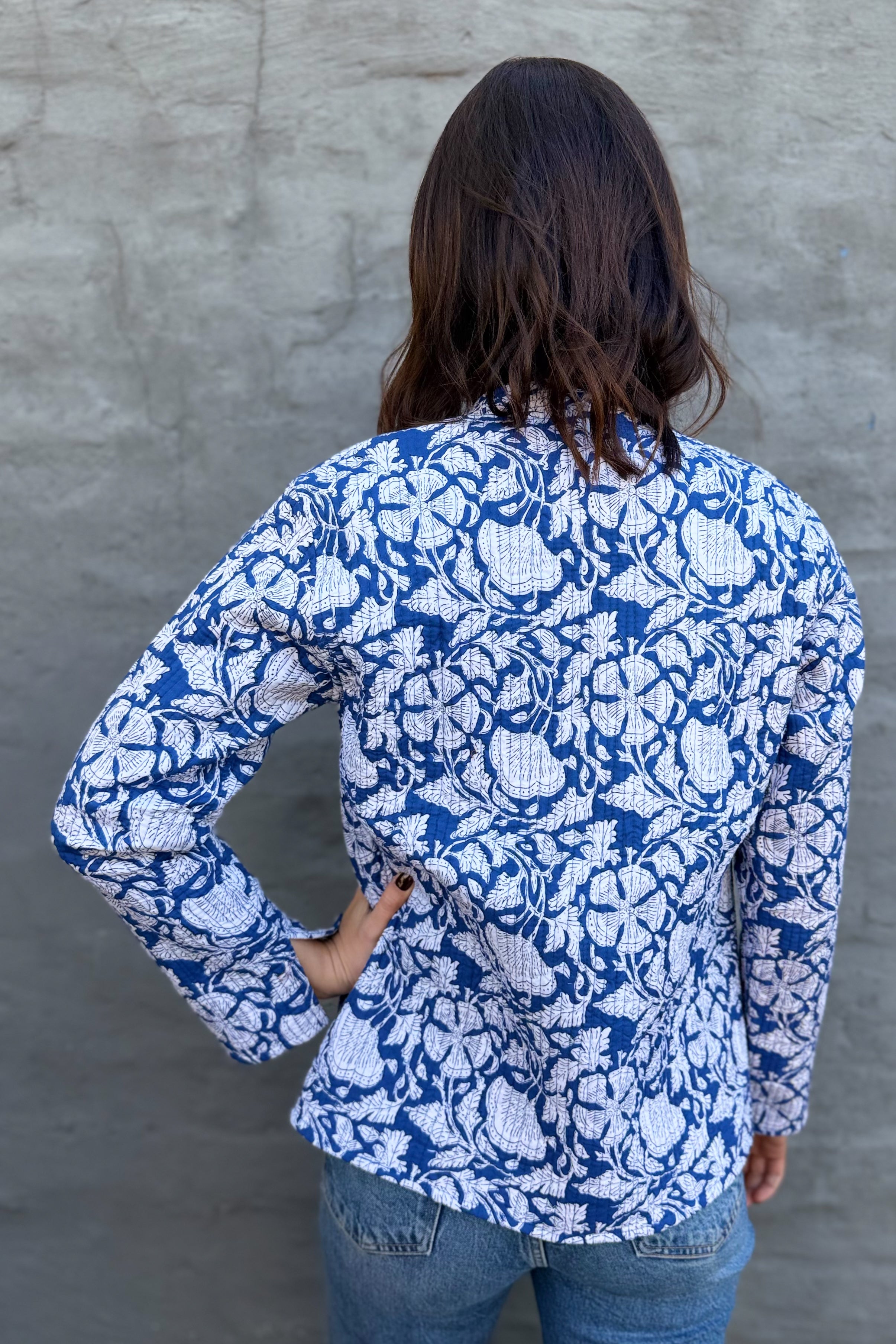 Quilted Cotton Jacket In Lapis Floral
