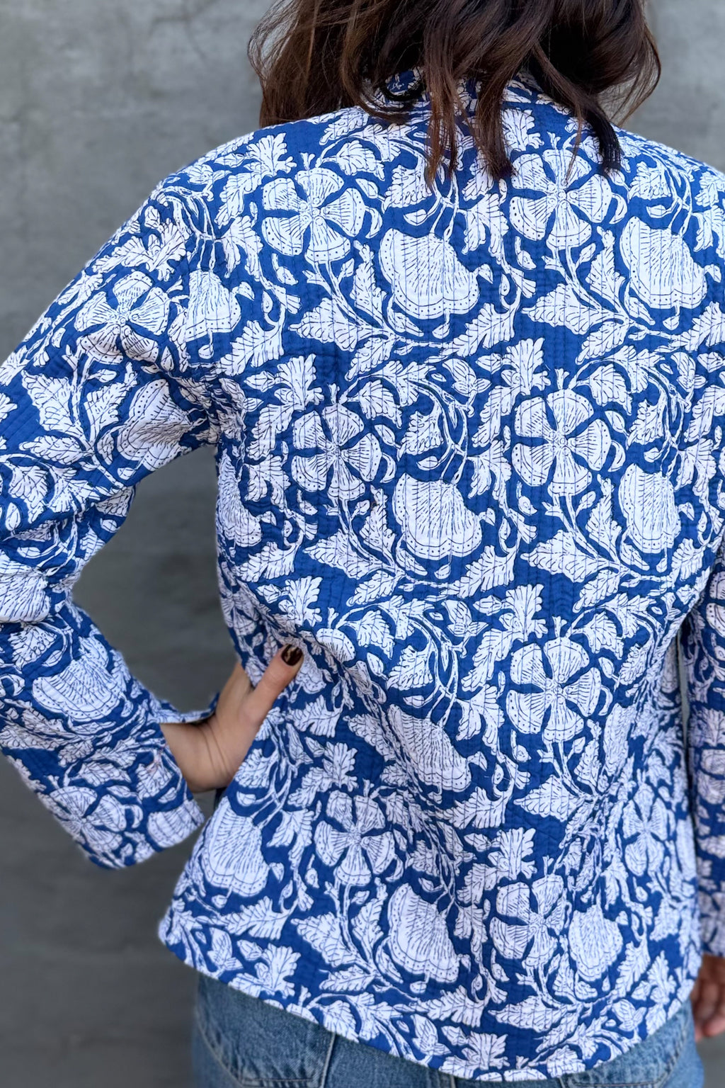 Quilted Cotton Jacket In Lapis Floral