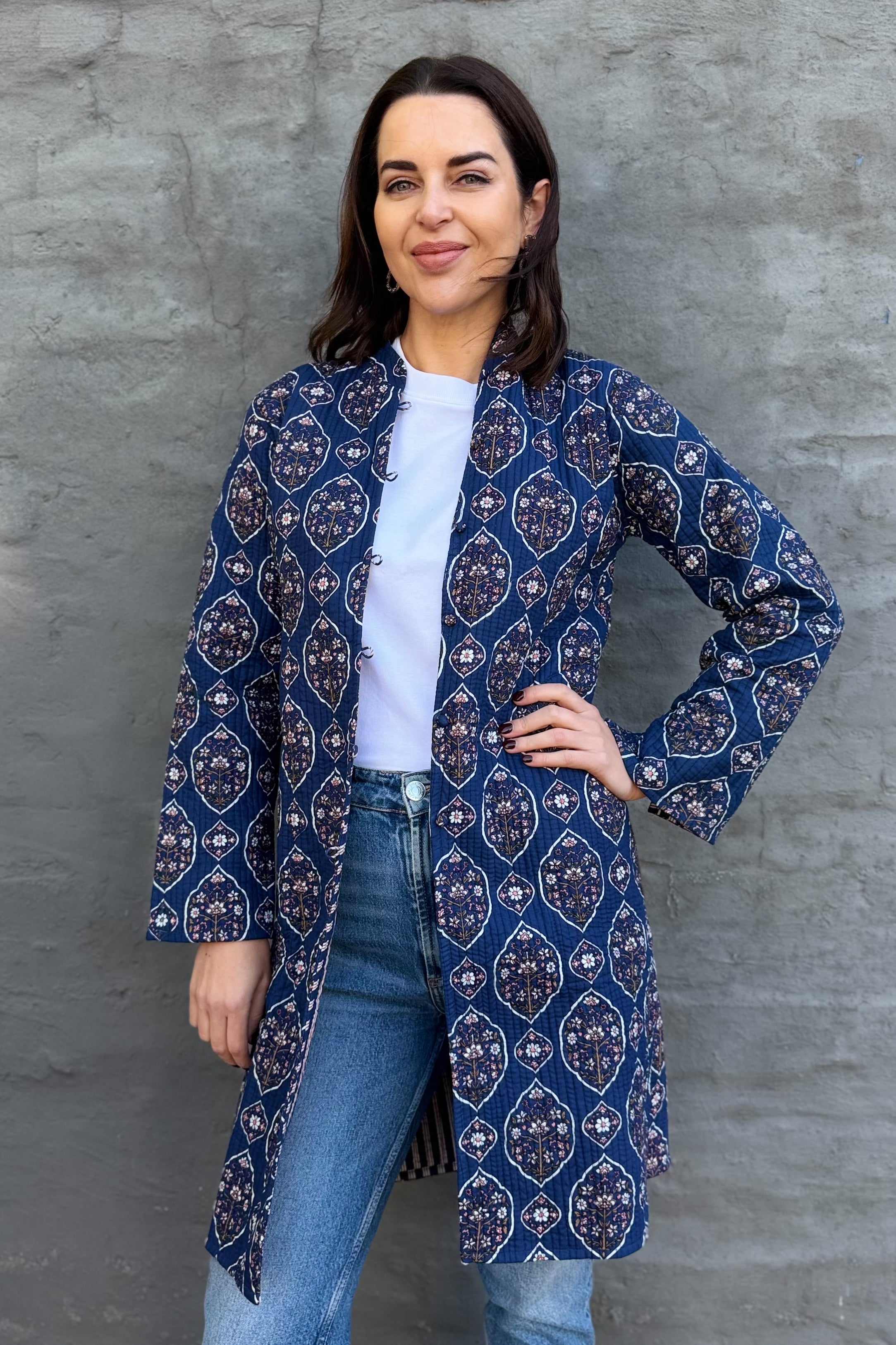 Quilted Cotton Coat In Vintage Navy