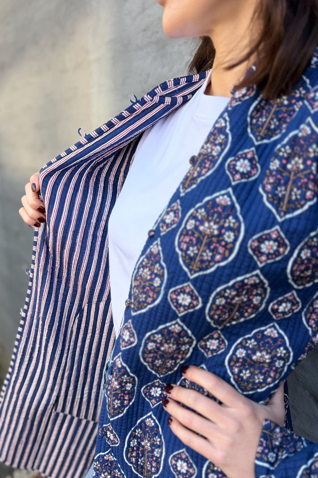 Quilted Cotton Coat In Vintage Navy