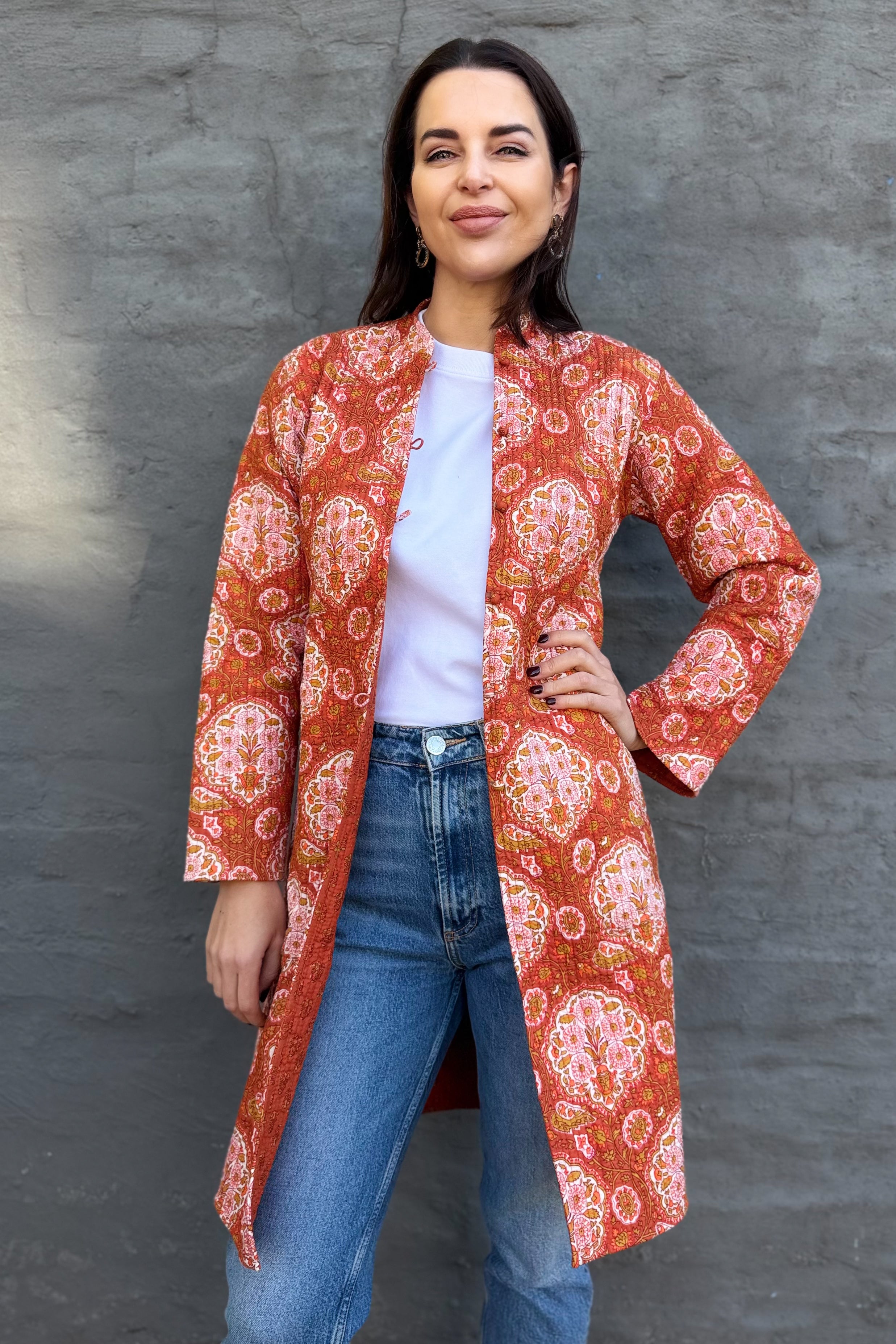 Quilted Cotton Coat In Vintage Flame