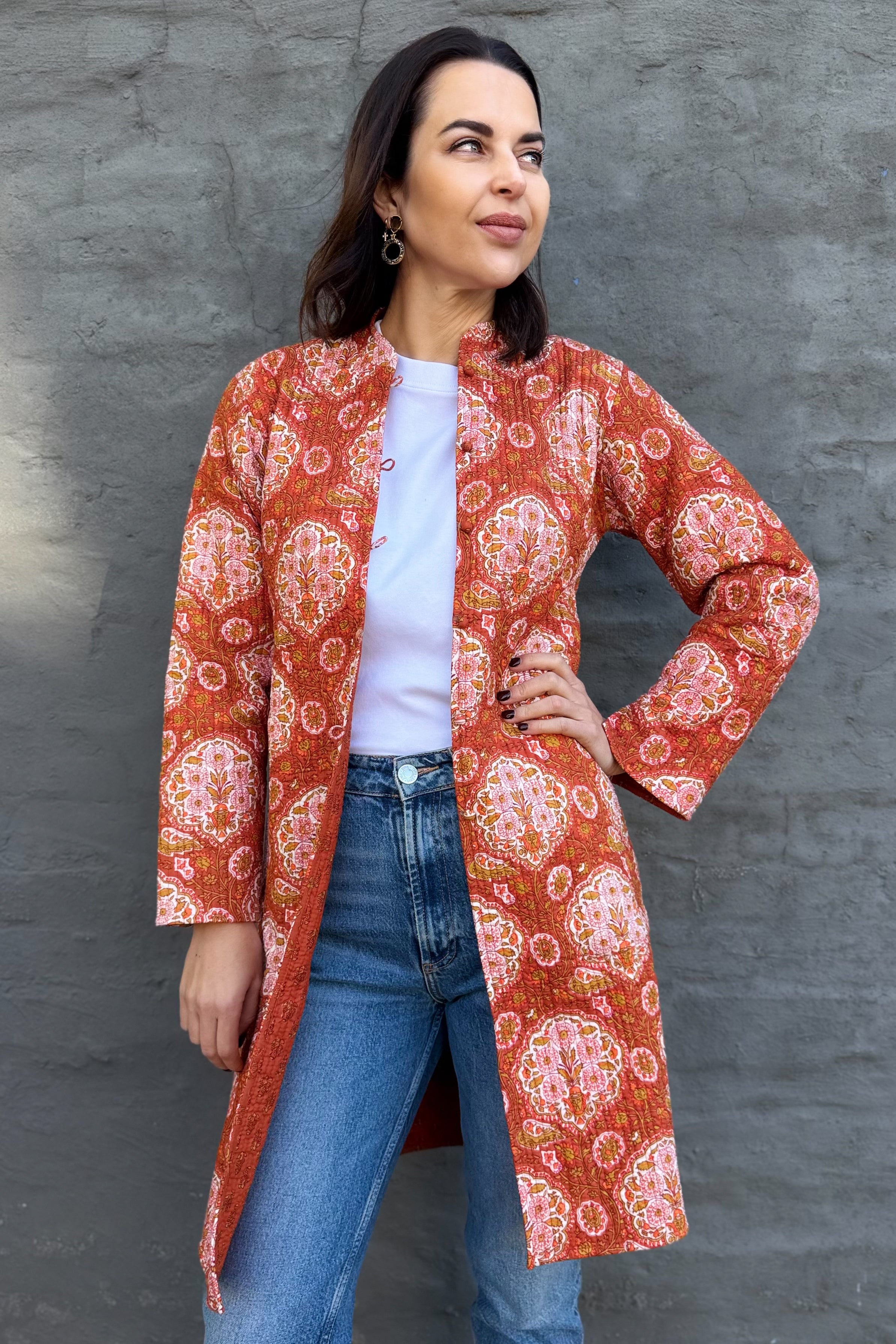 Quilted Cotton Coat In Vintage Flame