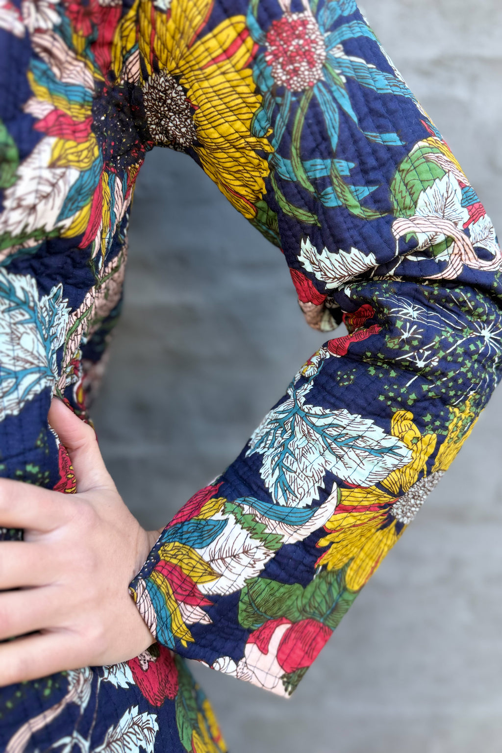 Quilted Cotton Coat In Navy Botanical
