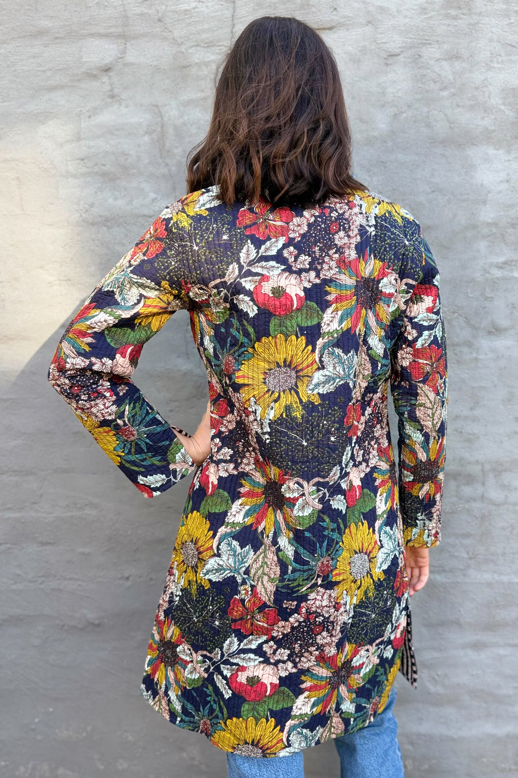 Quilted Cotton Coat In Navy Botanical