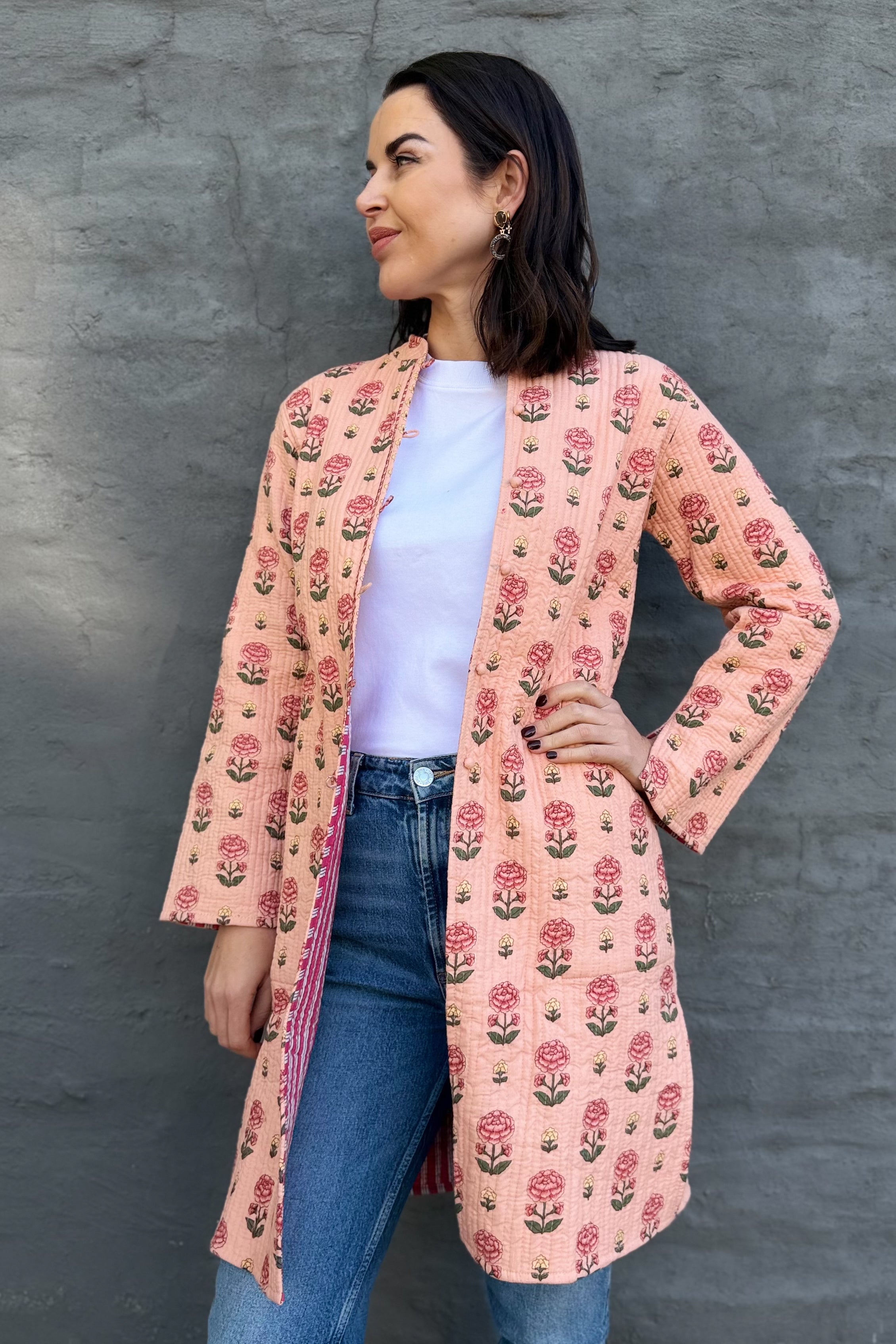 Quilted Cotton Coat In Blushing Rose