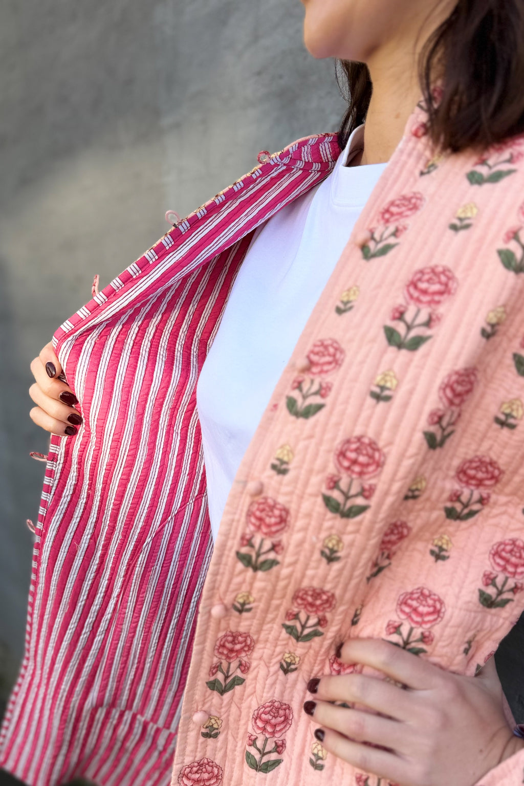 Quilted Cotton Coat In Blushing Rose