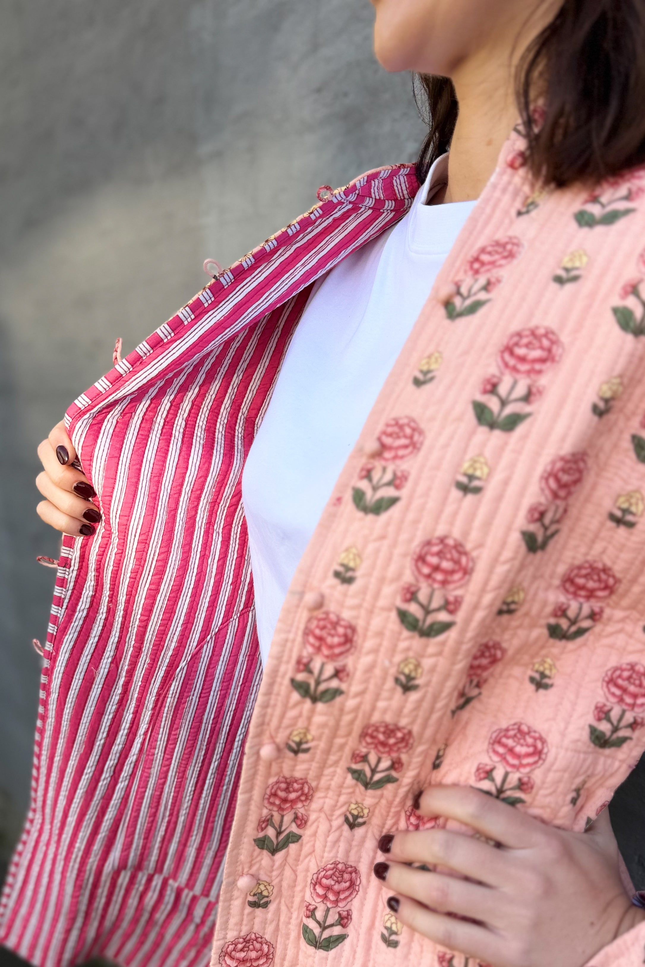 Quilted Cotton Coat In Blushing Rose