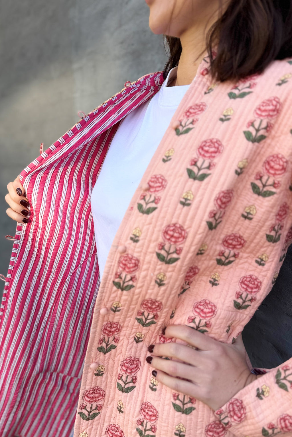 Quilted Cotton Coat In Blushing Rose