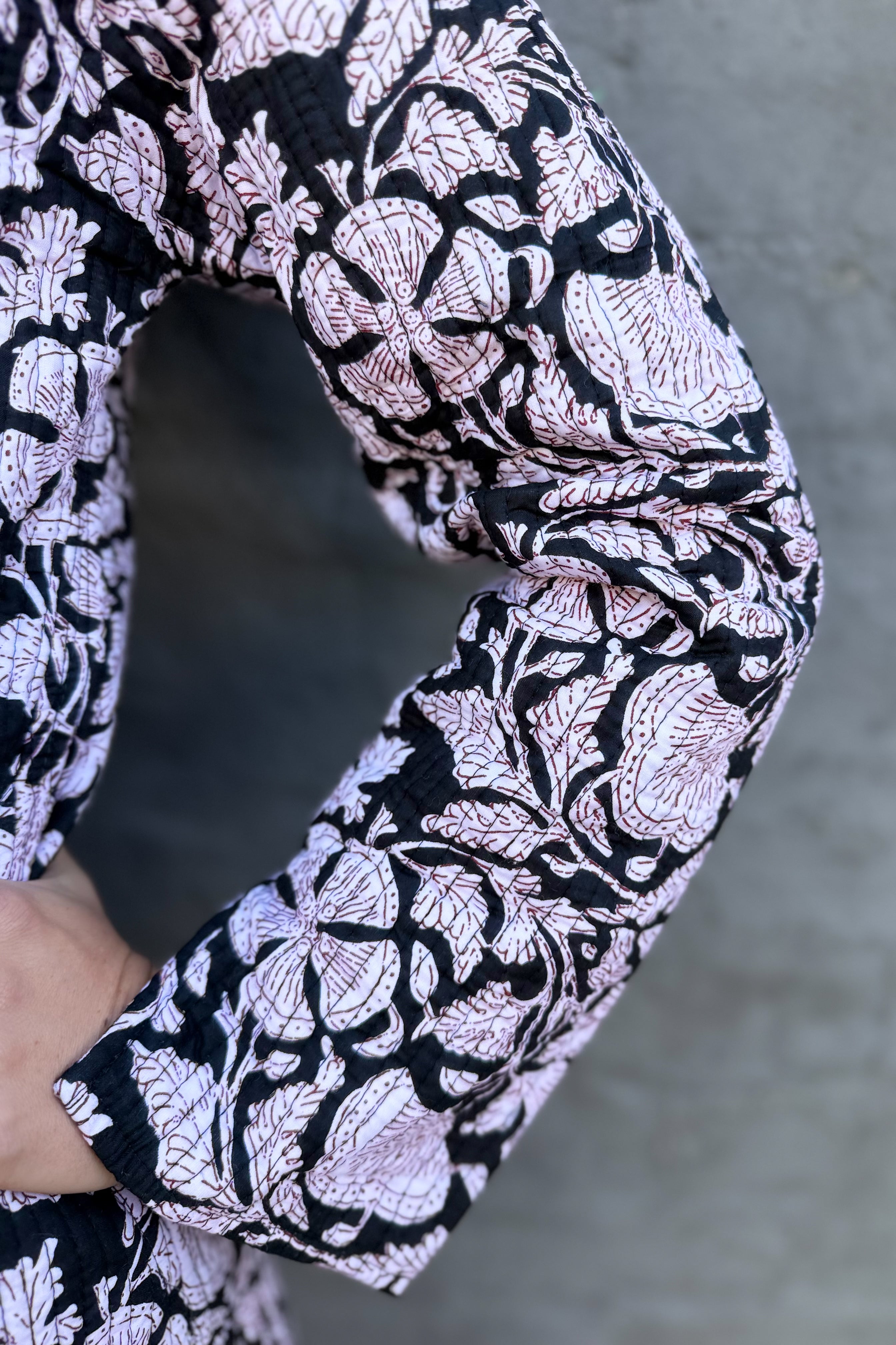 Quilted Cotton Coat In Ebony Floral