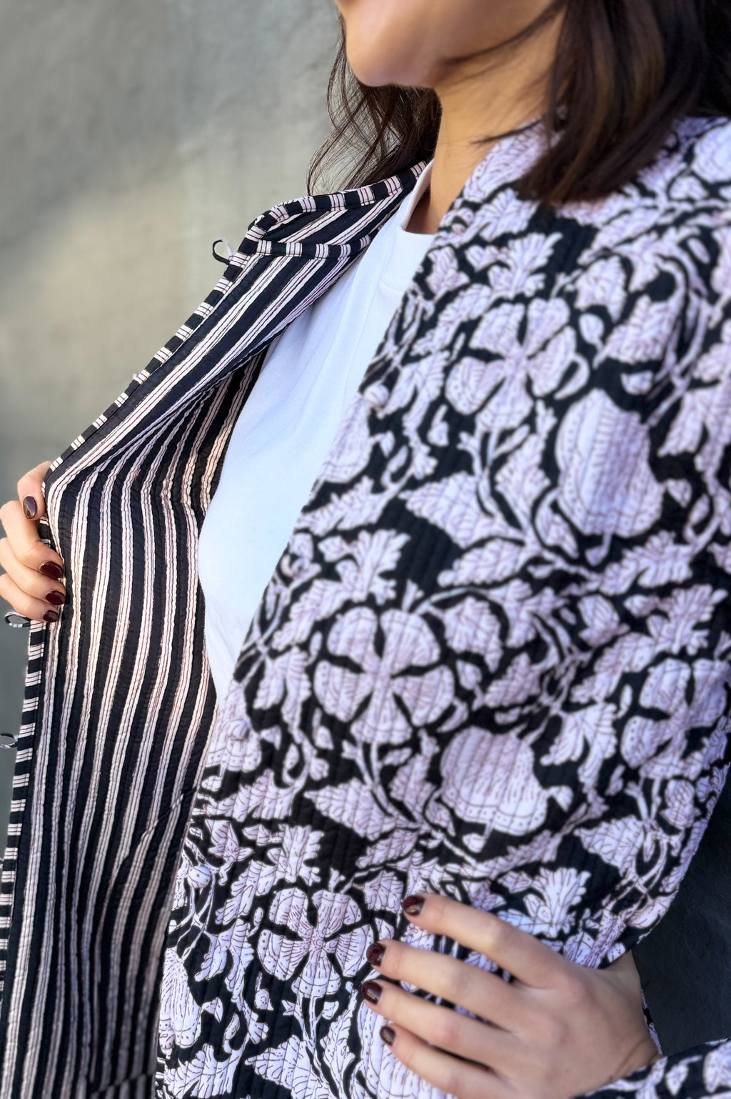 Quilted Cotton Coat In Ebony Floral
