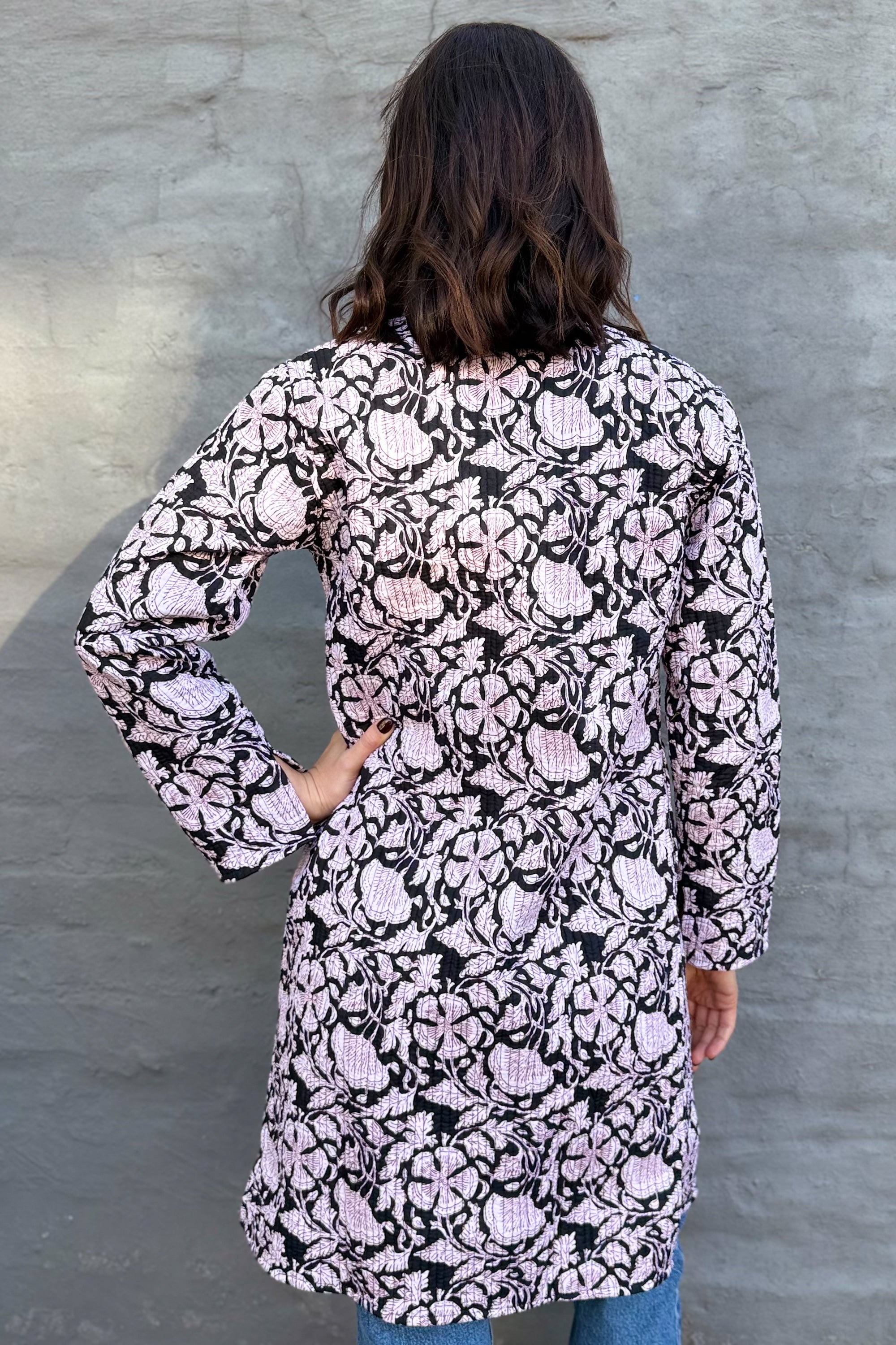 Quilted Cotton Coat In Ebony Floral
