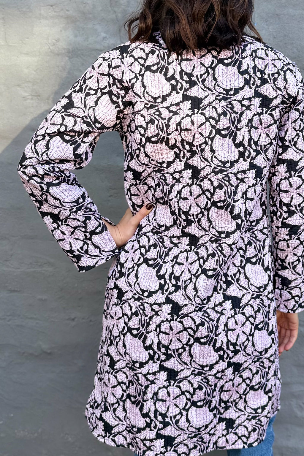Quilted Cotton Coat In Ebony Floral
