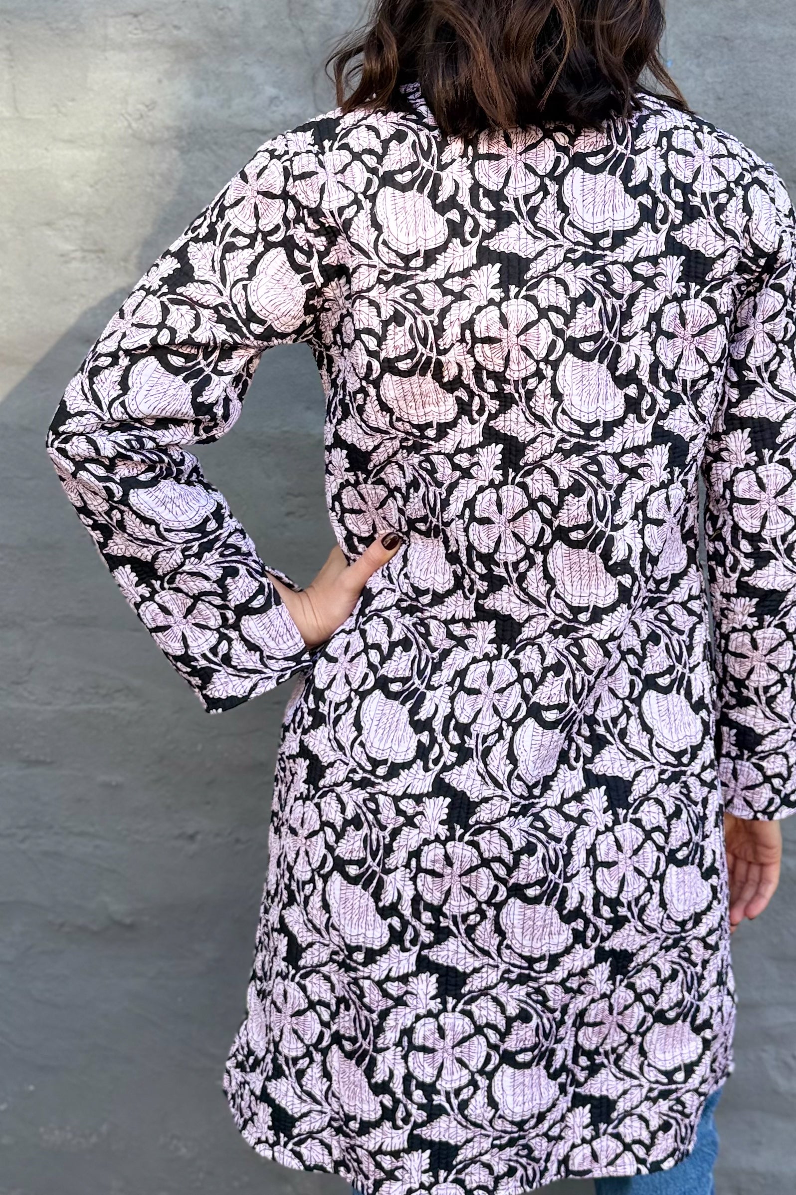 Quilted Cotton Coat In Ebony Floral