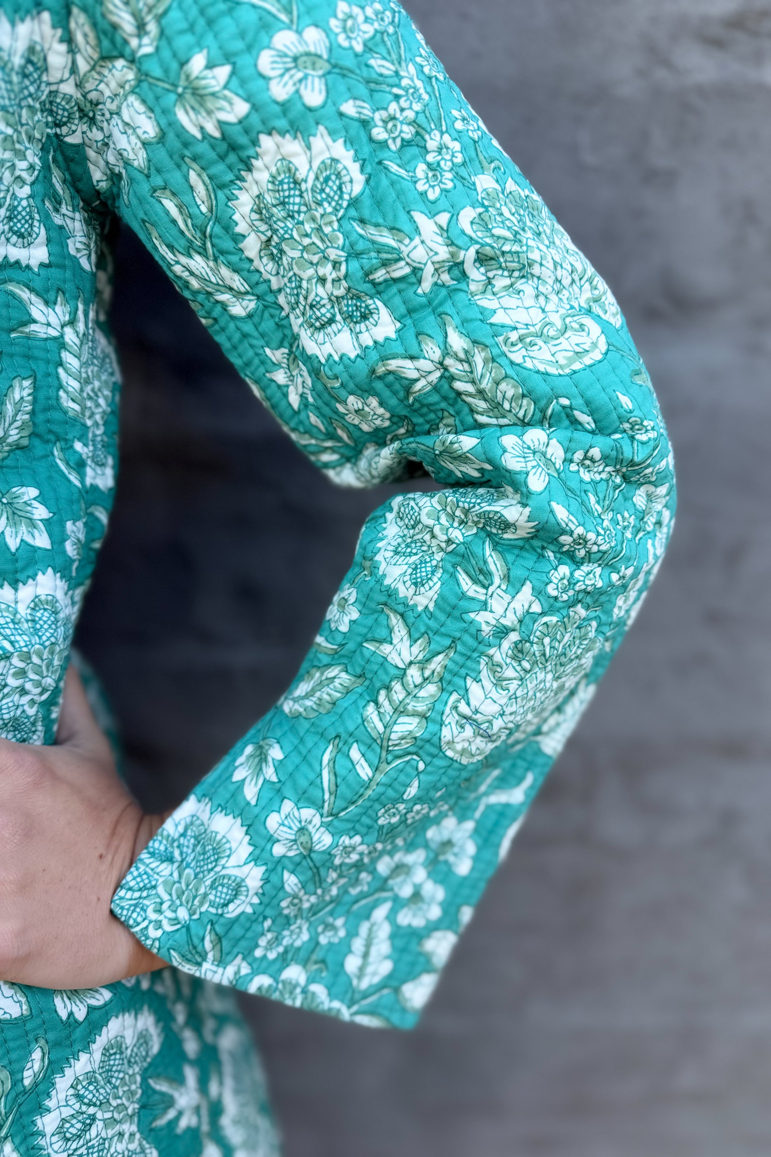 Quilted Cotton Coat In Turquoise Botanical