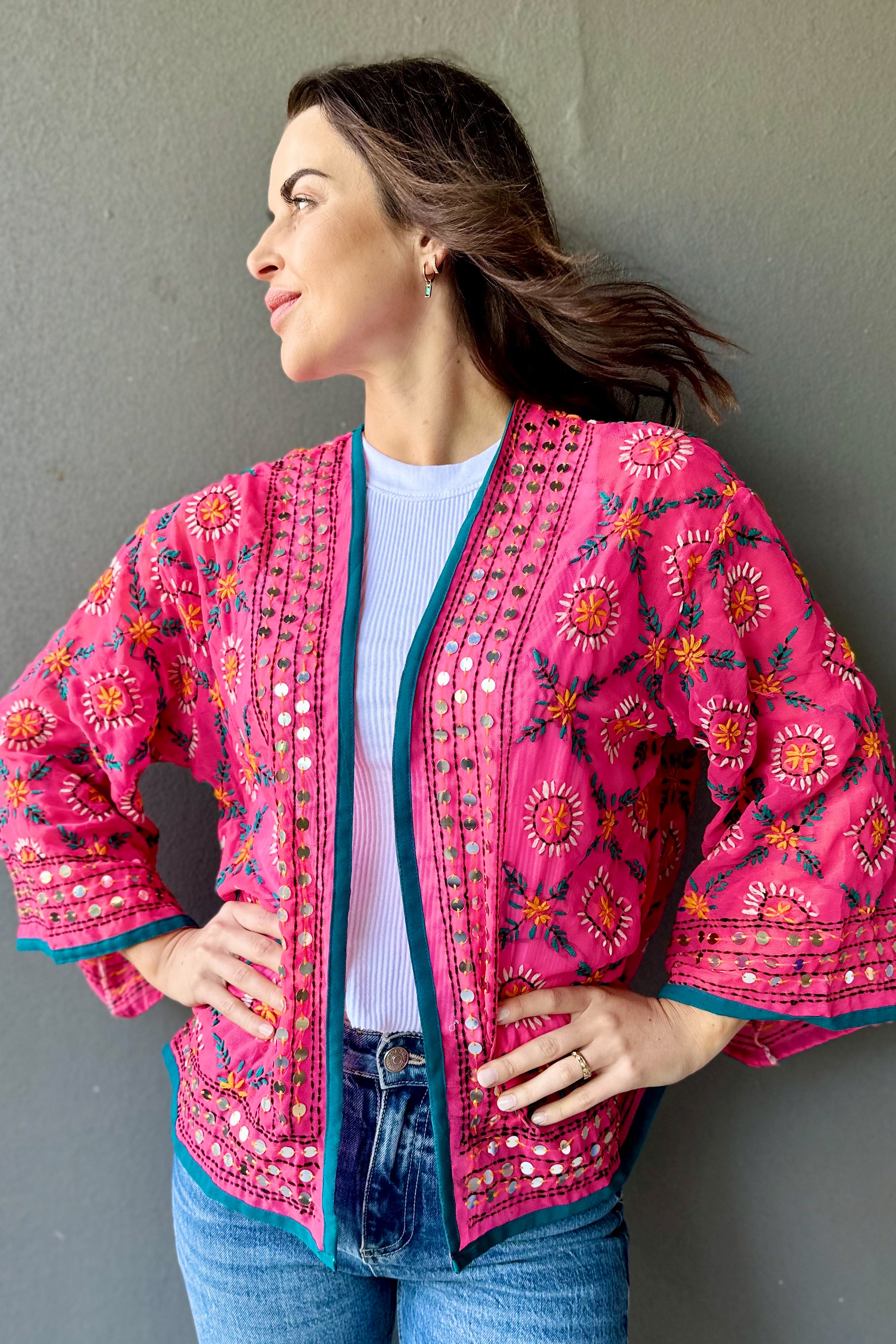 Folk Art Jacket In Bubblegum Exotic Marigold Boutique