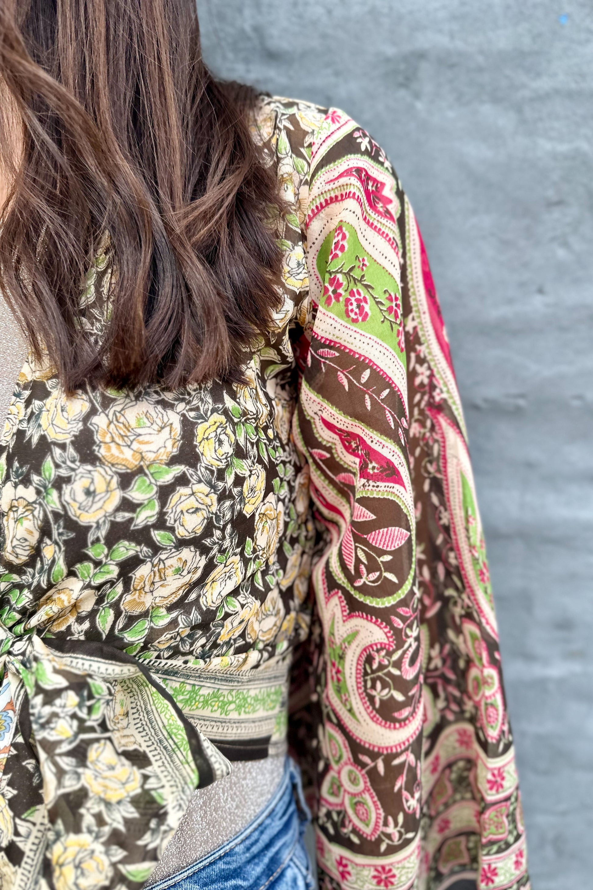 Upcycled Silk Sari Wrap Blouse In Golden Rose