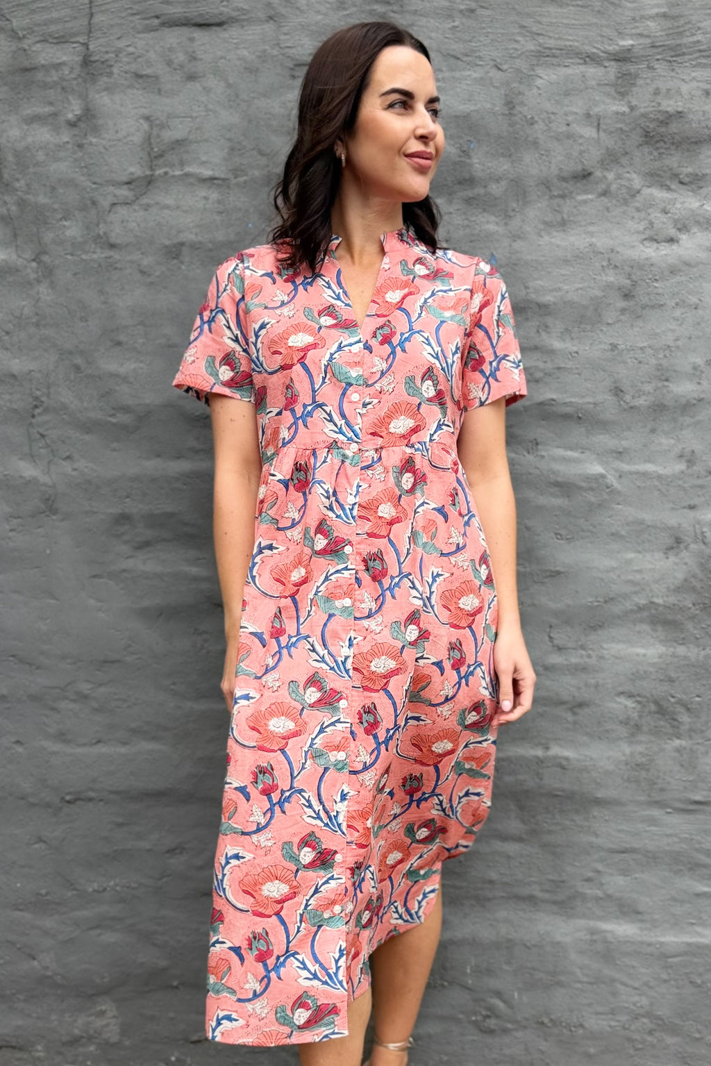 Sadie Shirt Dress In Peach Poppy