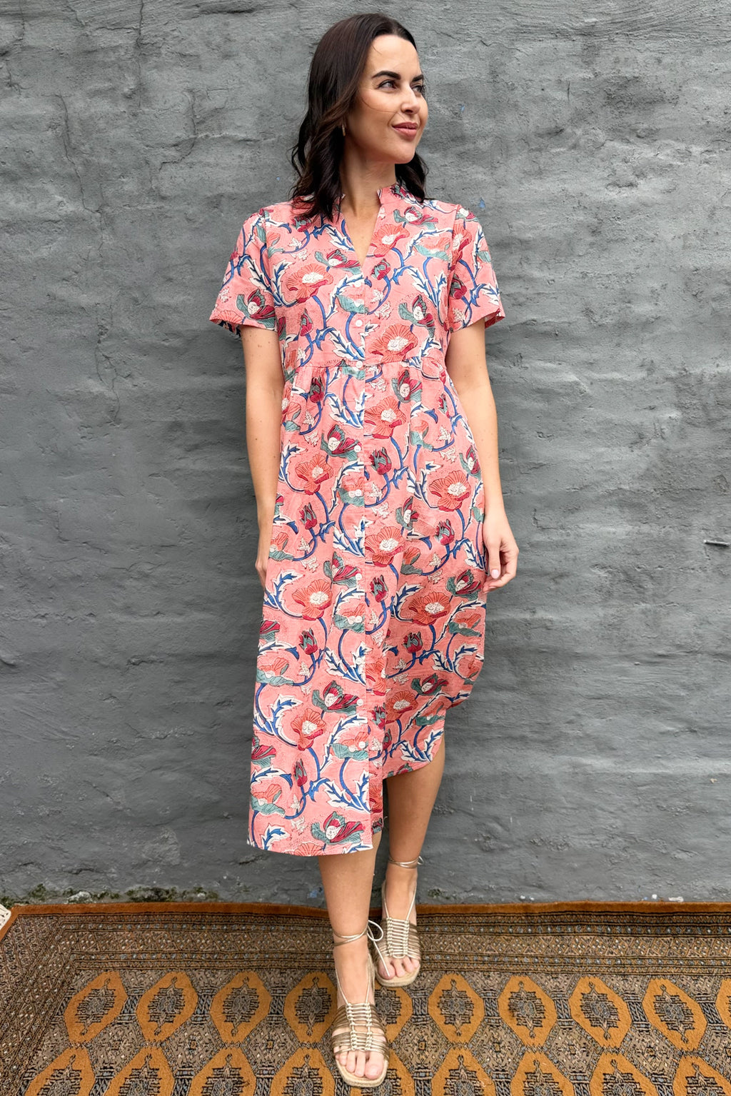 Sadie Shirt Dress In Peach Poppy