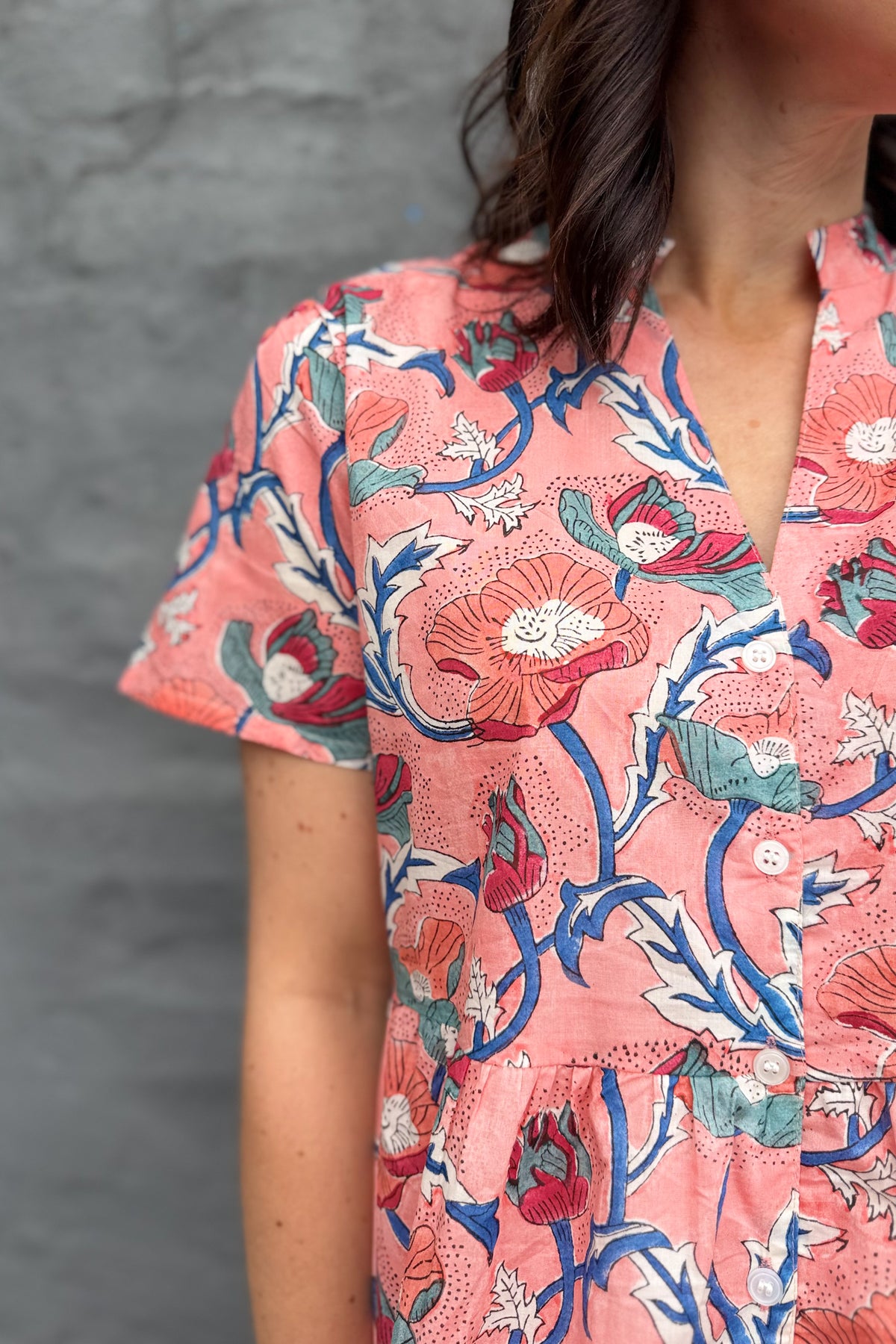 Sadie Shirt Dress In Peach Poppy