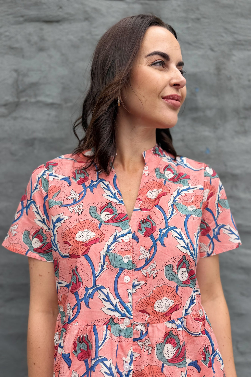 Sadie Shirt Dress In Peach Poppy