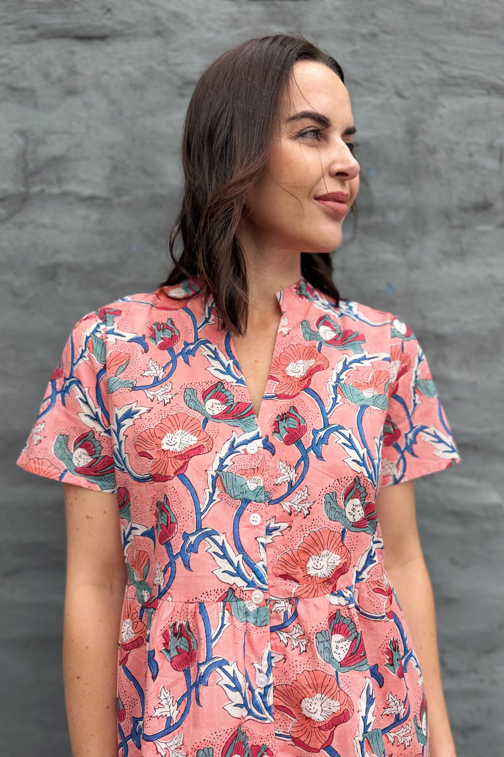 Sadie Shirt Dress In Peach Poppy