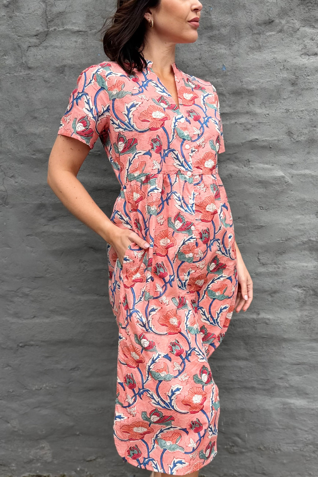 Sadie Shirt Dress In Peach Poppy