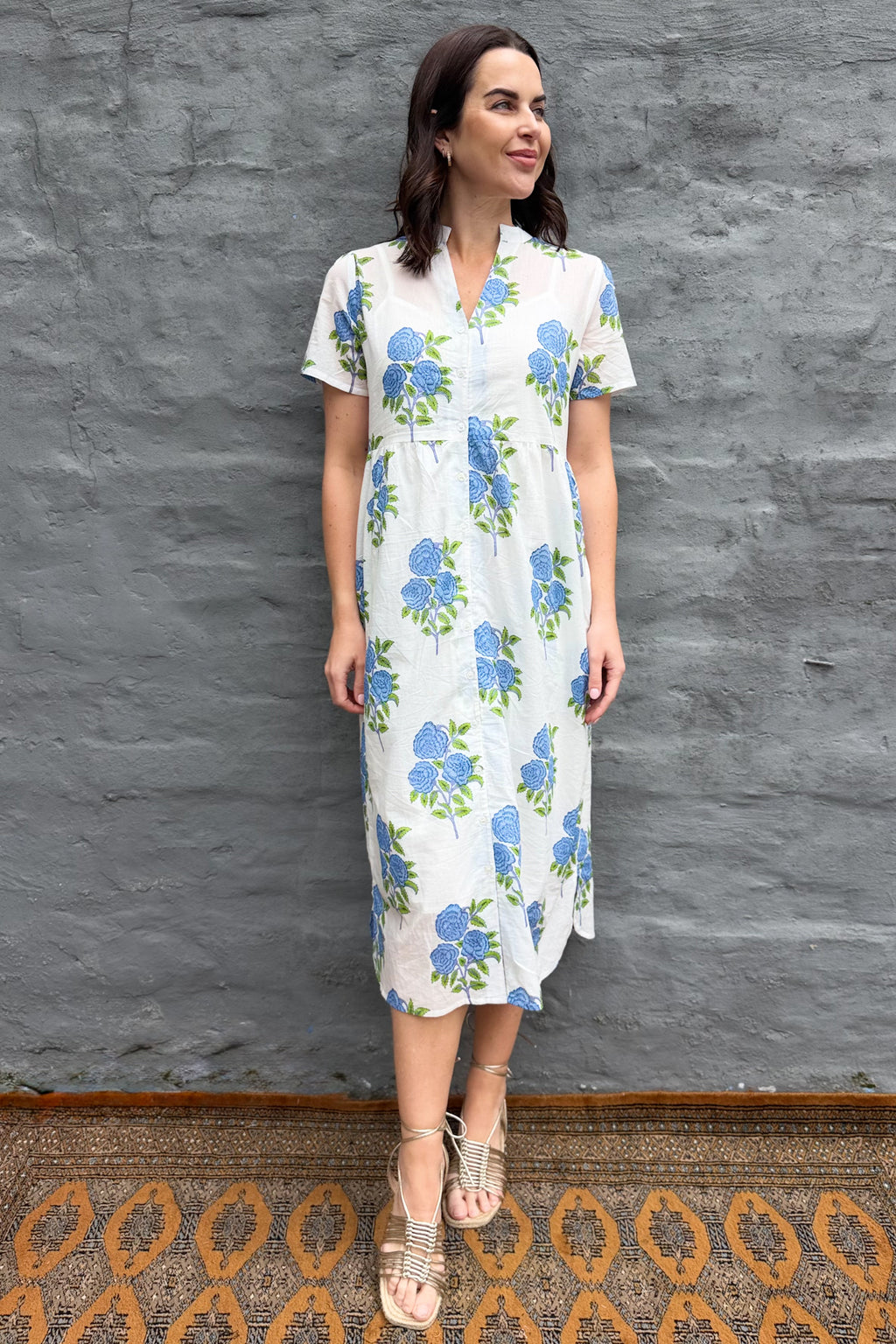 Sadie Shirt Dress In Blue Posy