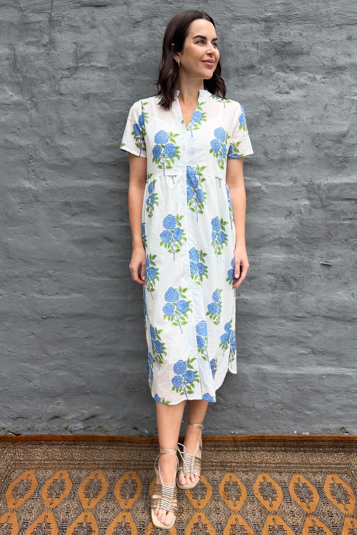 Sadie Shirt Dress In Blue Posy