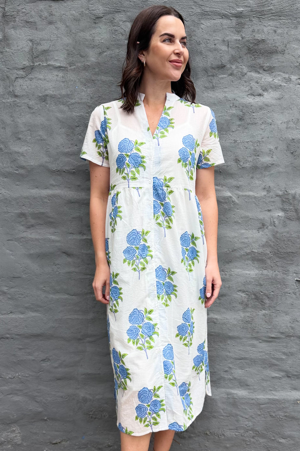 Sadie Shirt Dress In Blue Posy