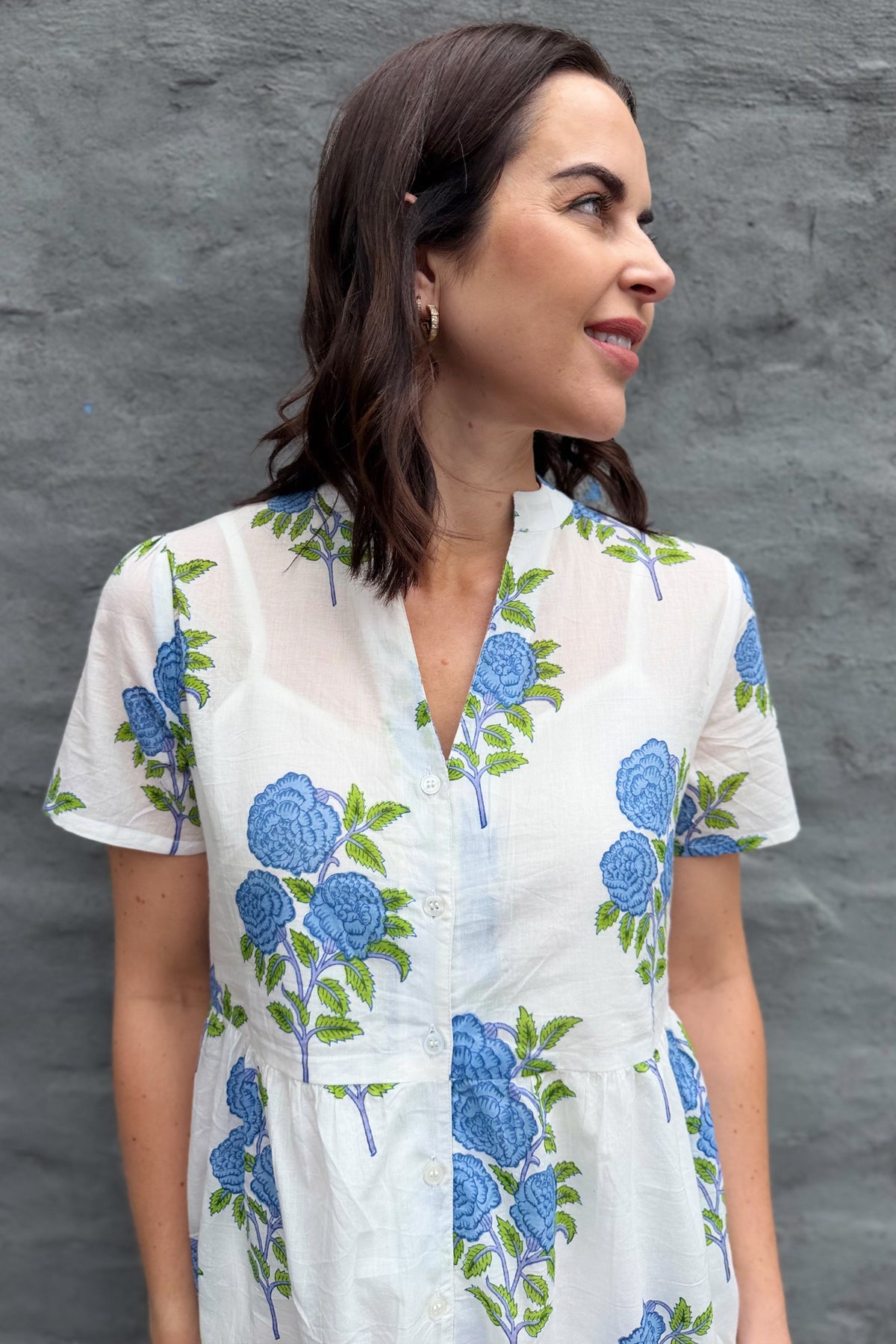 Sadie Shirt Dress In Blue Posy