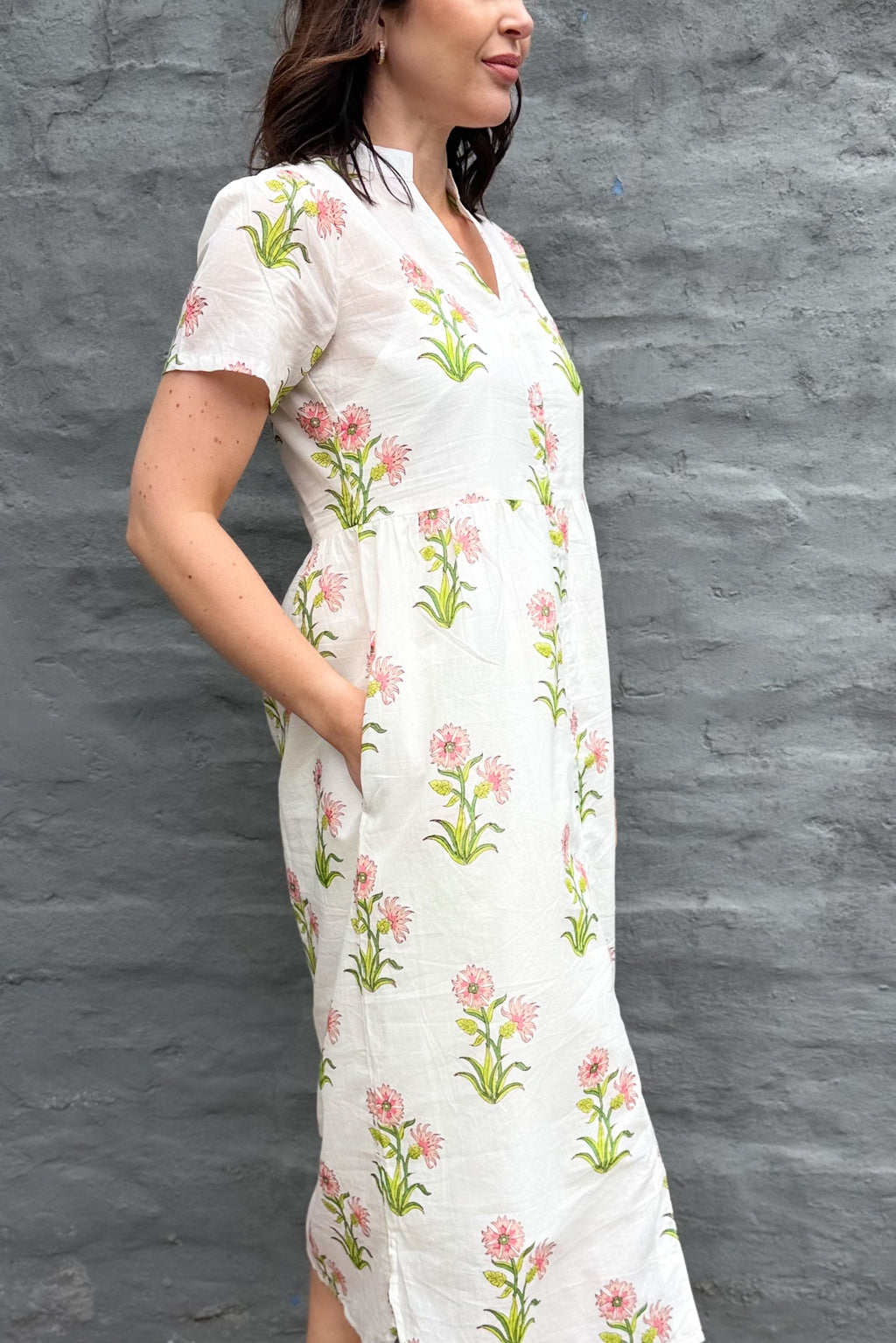 Sadie Shirt Dress In Pink Posy