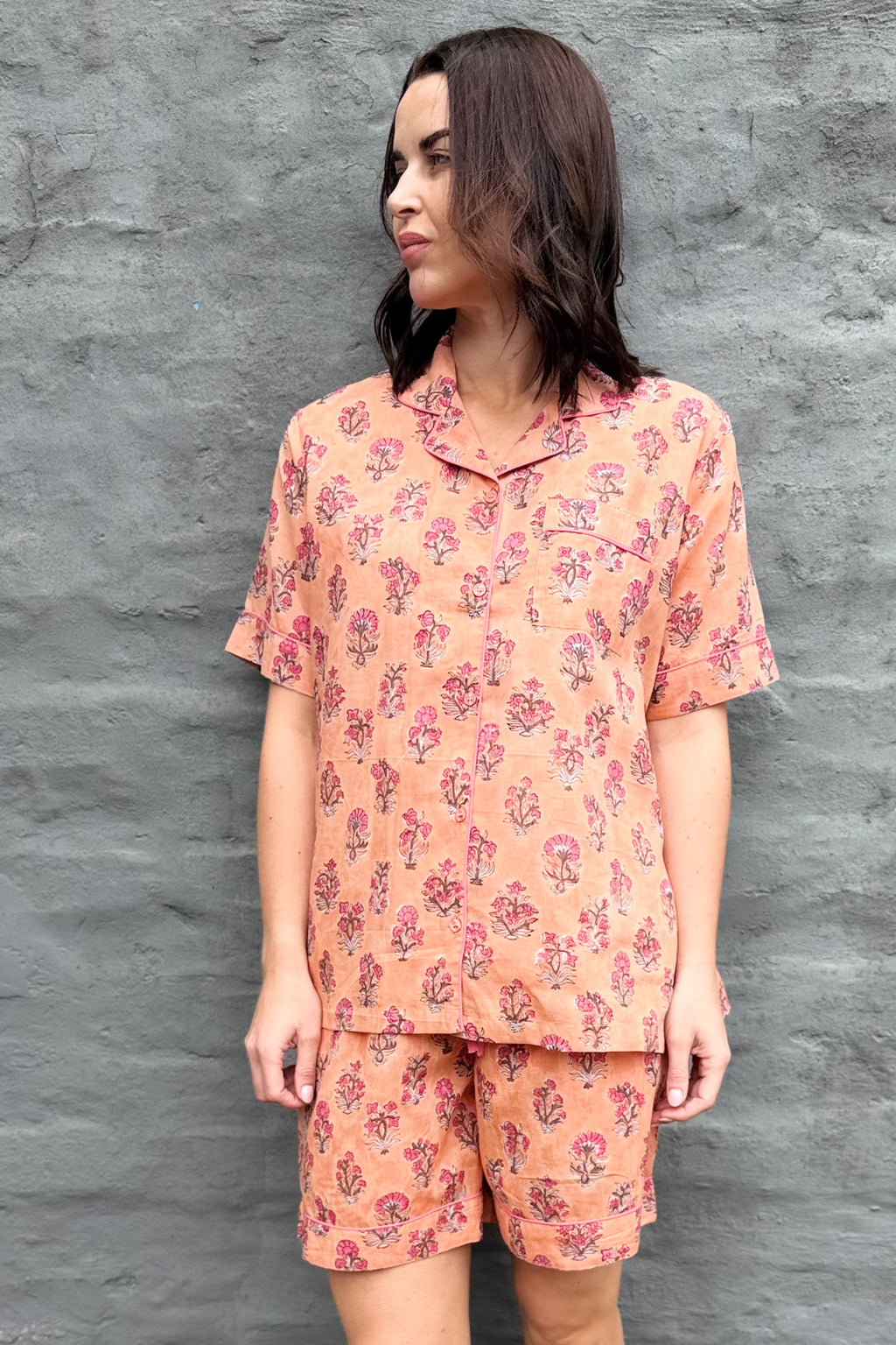 Short Pyjamas In Peach Floral