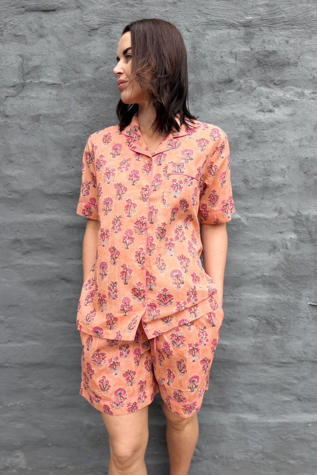 Short Pyjamas In Peach Floral