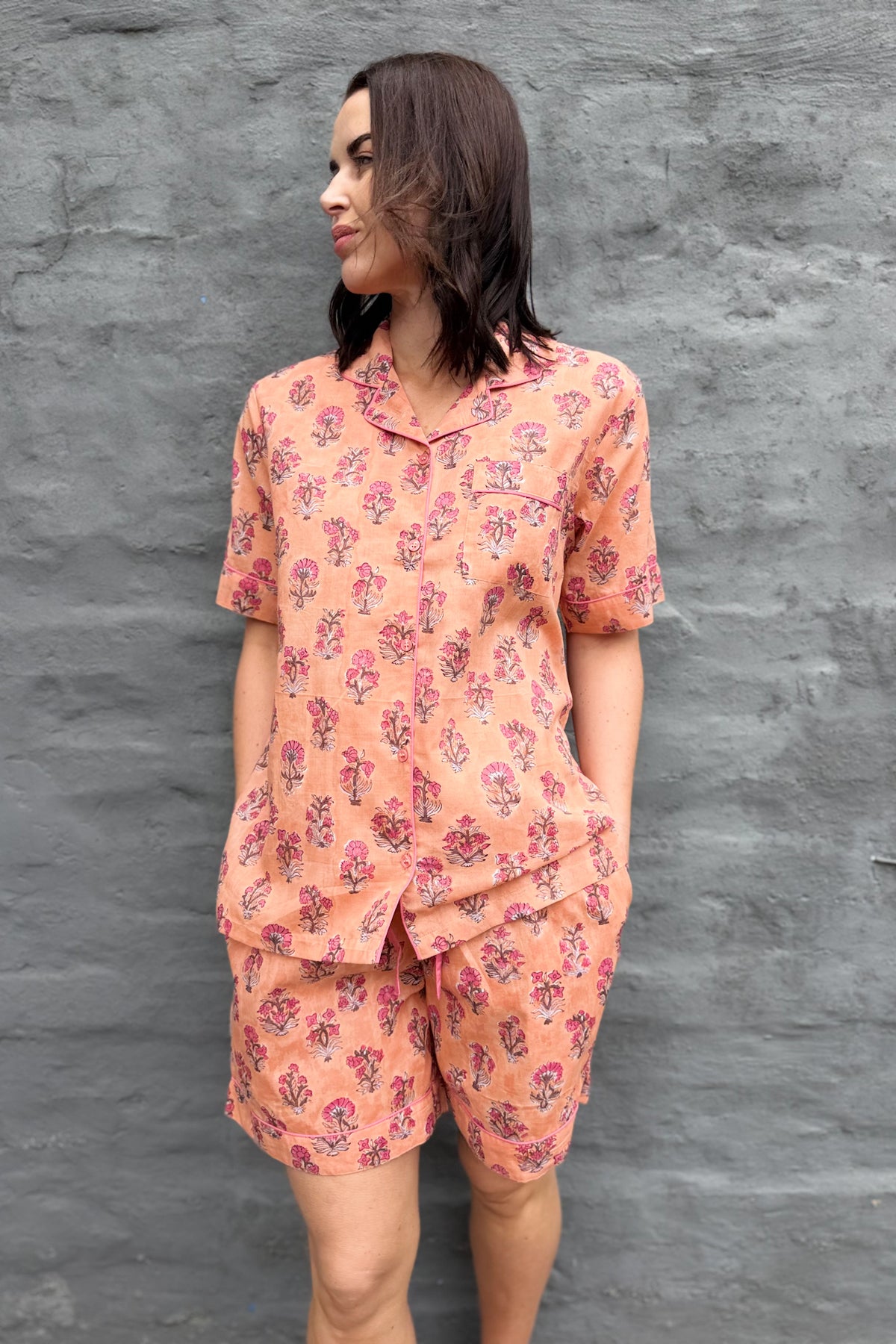 Short Pyjamas In Peach Floral
