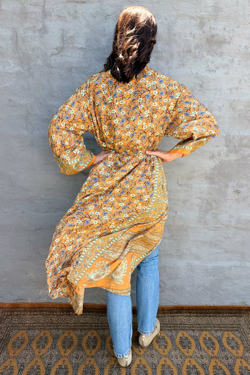 Upcycled Silk Sari Kimono In Retro Orange