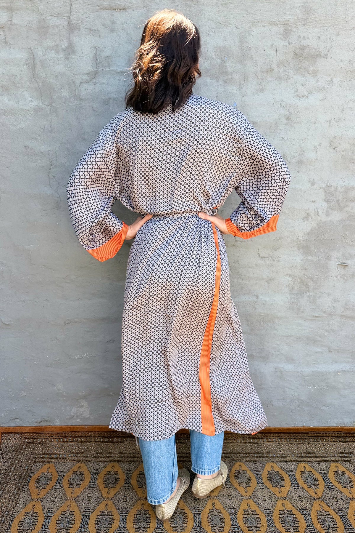 Upcycled Silk Sari Kimono In Silver Flame