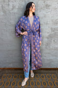 Upcycled Silk Sari Kimono In Star Sapphire
