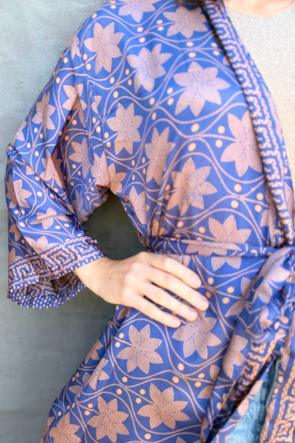 Upcycled Silk Sari Kimono In Star Sapphire